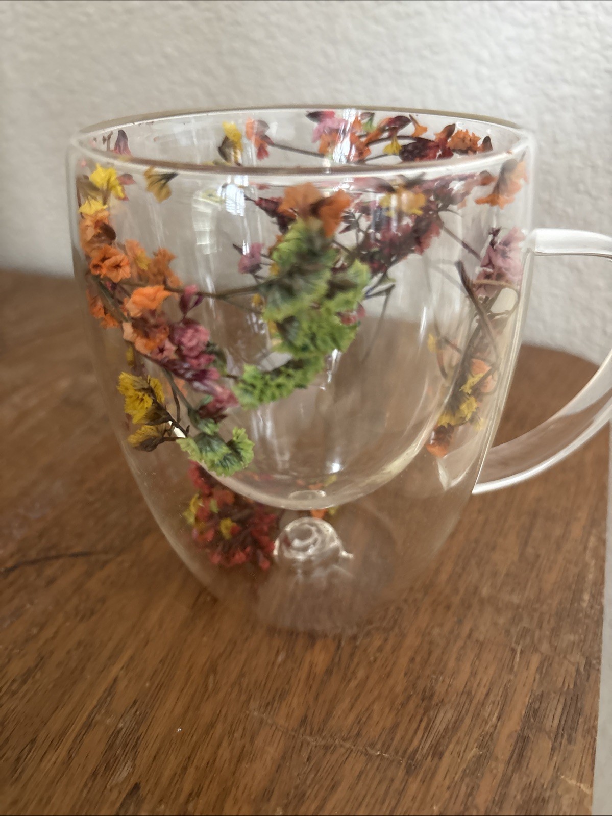 Dried Flowers Glass Mug Double Wall Coffee Tea Cup Botanical Floral Fun Gift