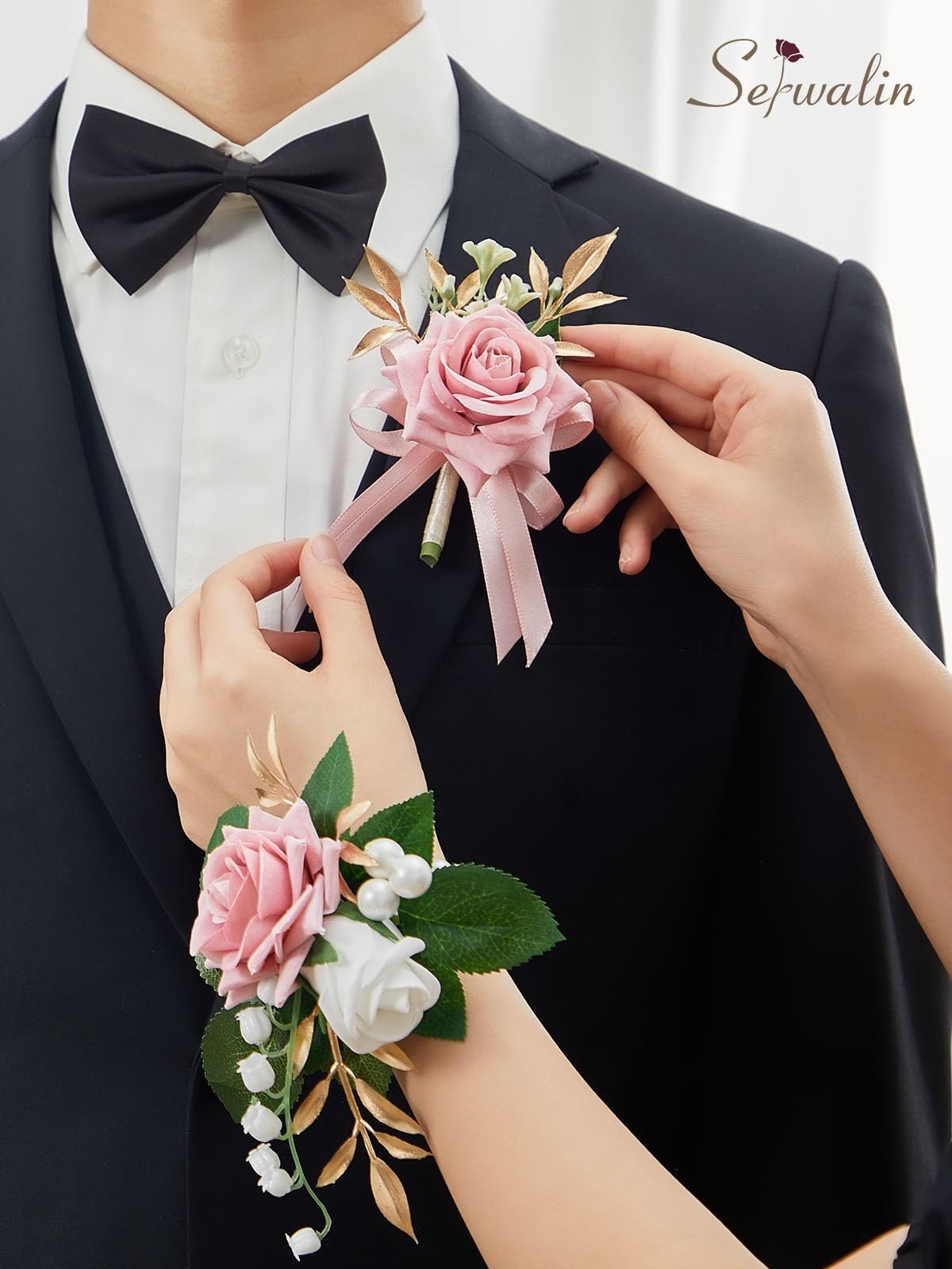 Pink Corsage and Boutonniere Set, Prom Corsage and Boutonniere Set of Wedding…