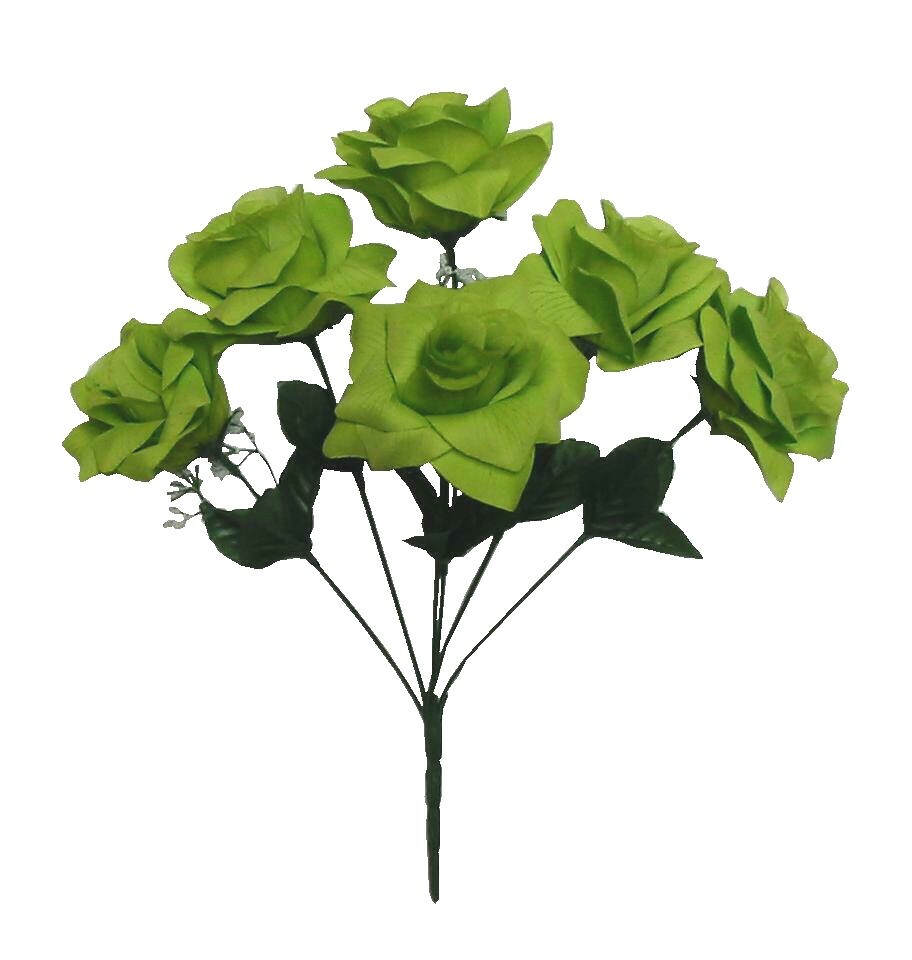 Green Microfiber Large 6-4″ Rose 14″ Bush Silk Flower Wedding In/Outdoor Decor