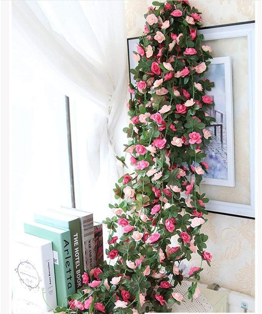 8Pcs 66FT Pink Flower Garland Artificial Rose Floral Vines Fake Hanging Spring