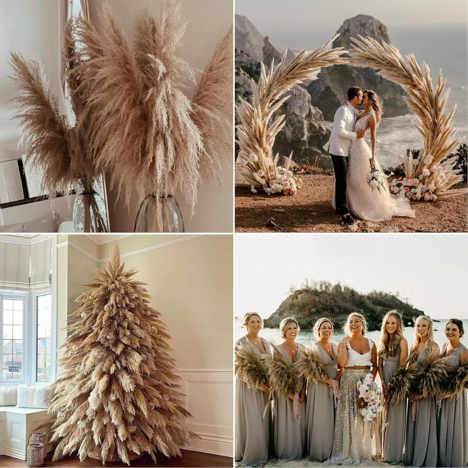 9 Stems Pampas Grass Decor Tall 48”/4 FT, Long Fluffy Dried 9pcs/48inch
