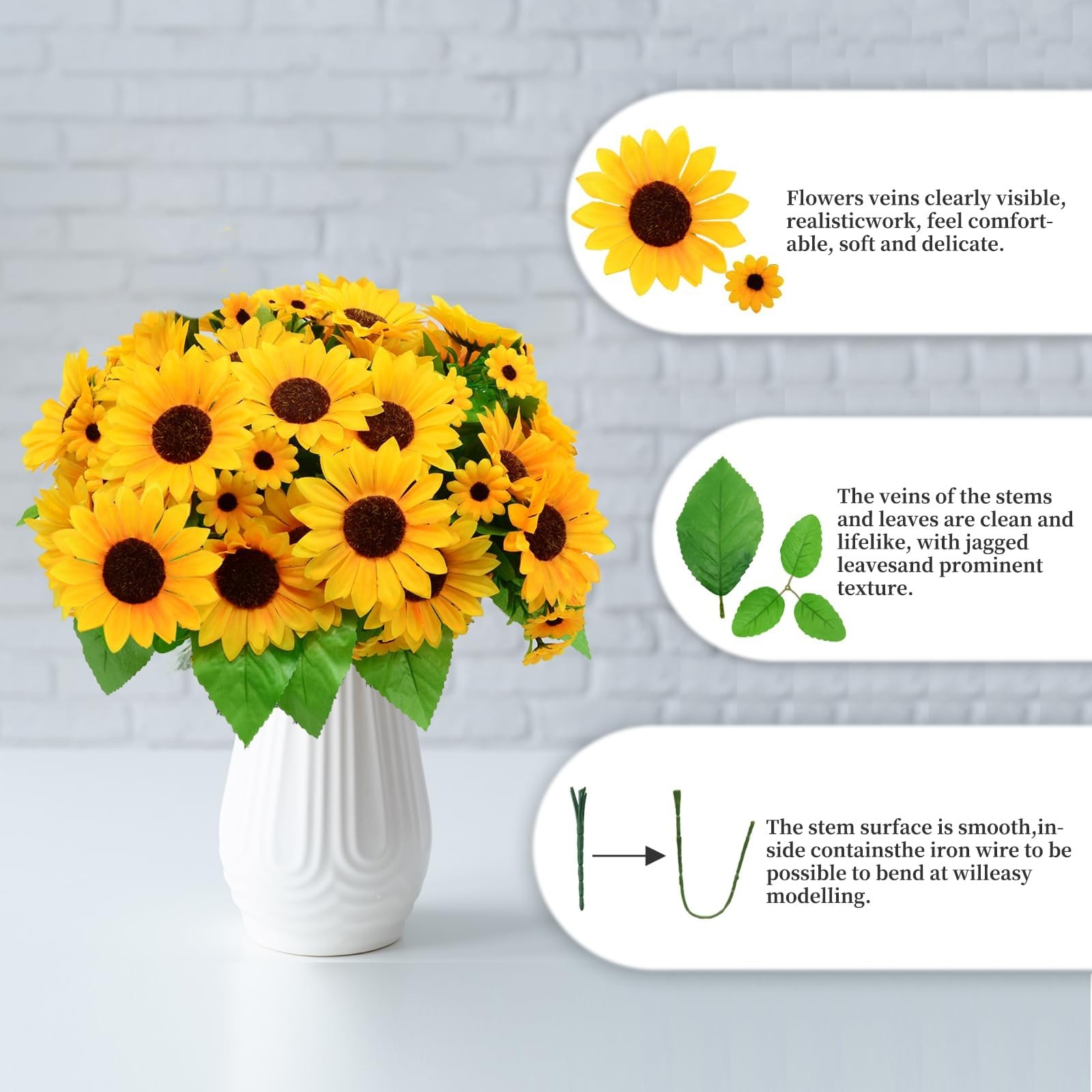 6 Pack Artificial Sunflowers Bouquet, Outdoor Artificial Flower with Stems, 6…