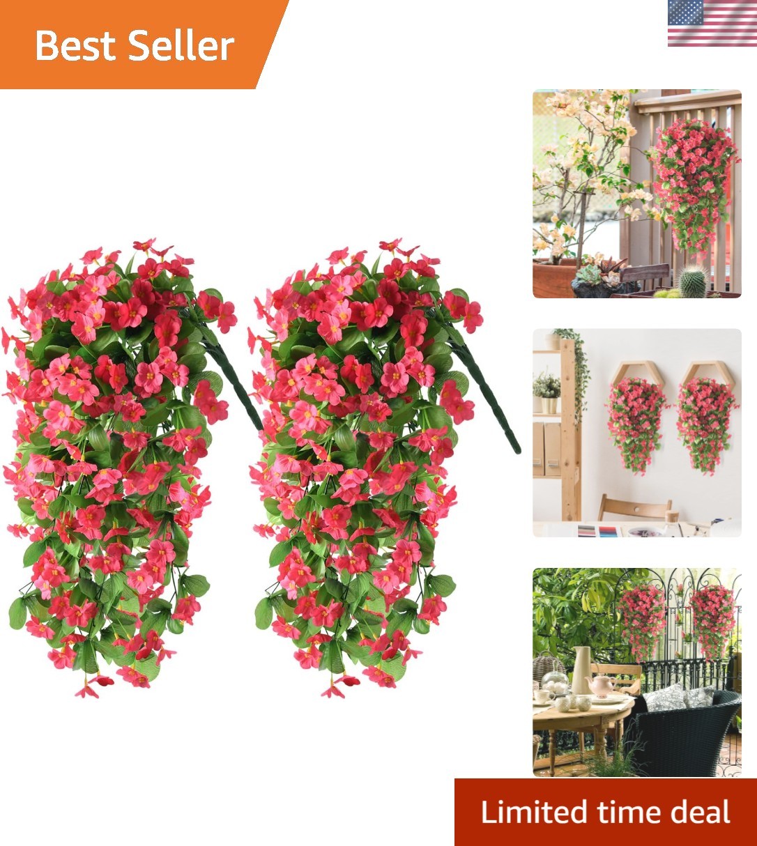 Stunning 2PCS Faux Silk Hanging Flowers – UV Resistant Vines for Indoor/Outdoor