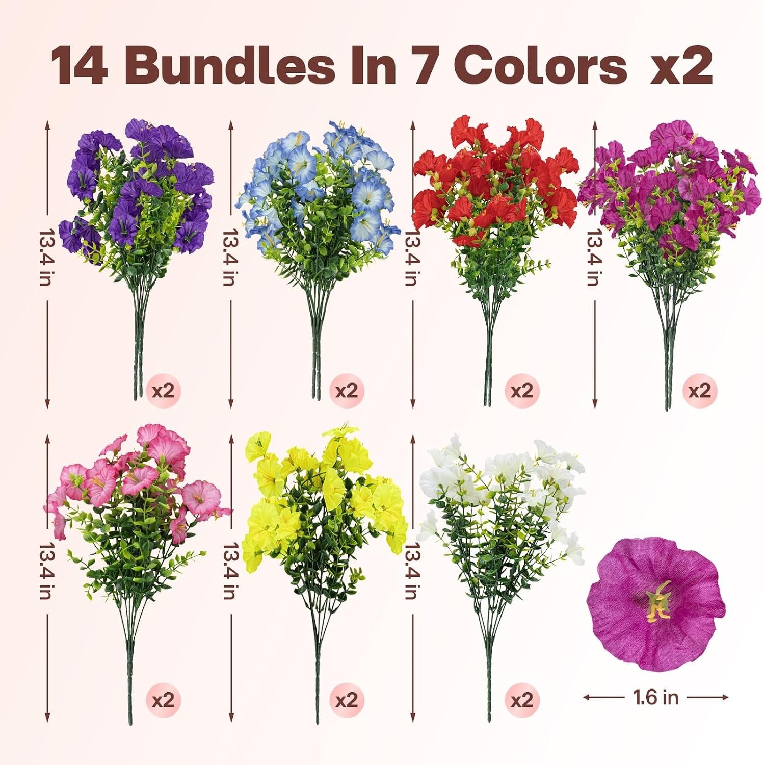 Elegant 14-Bundle Faux Petunias – UV Resistant Artificial Flowers for Outdoors