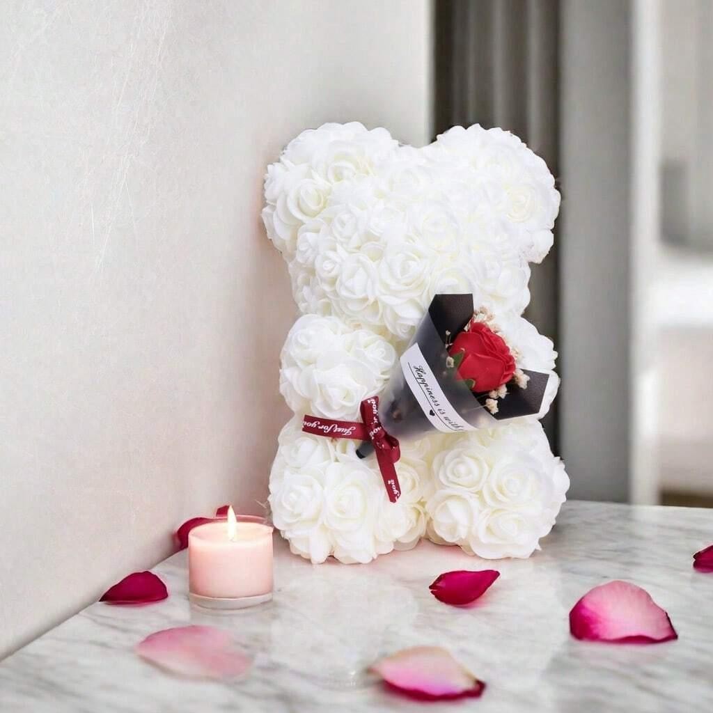 Rose Teddy Bear with Bouquet – Foam Flower Bear Gift for Mother’s Day, Wedding