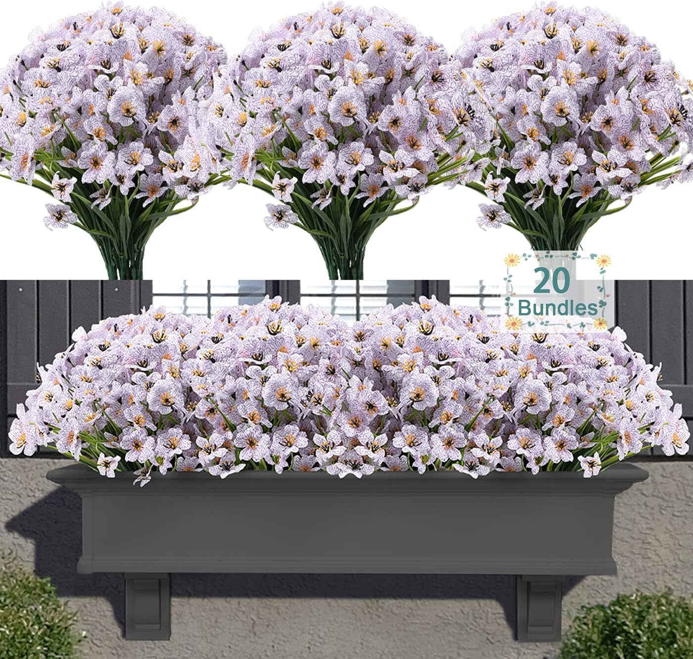 20 Bundles Artificial Flowers for Outdoors, UV Resistant Fake Flowers with Pl…