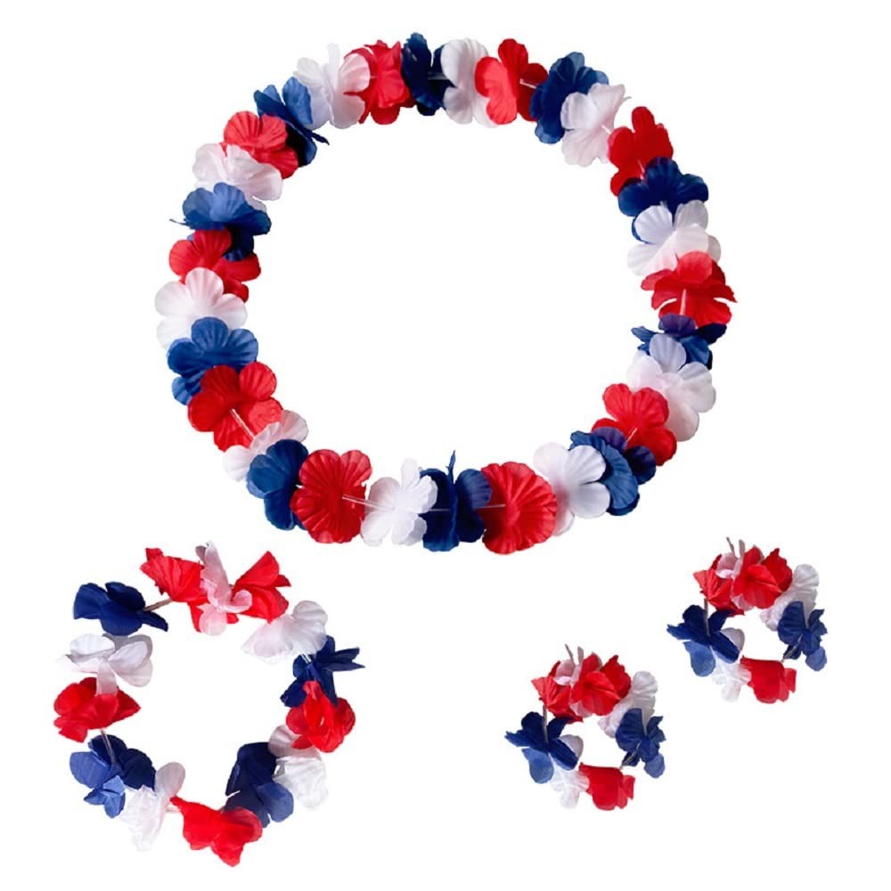 Red White Blue Flower Leis 4th of July Decorations Leis Memorial Day Party Fa…