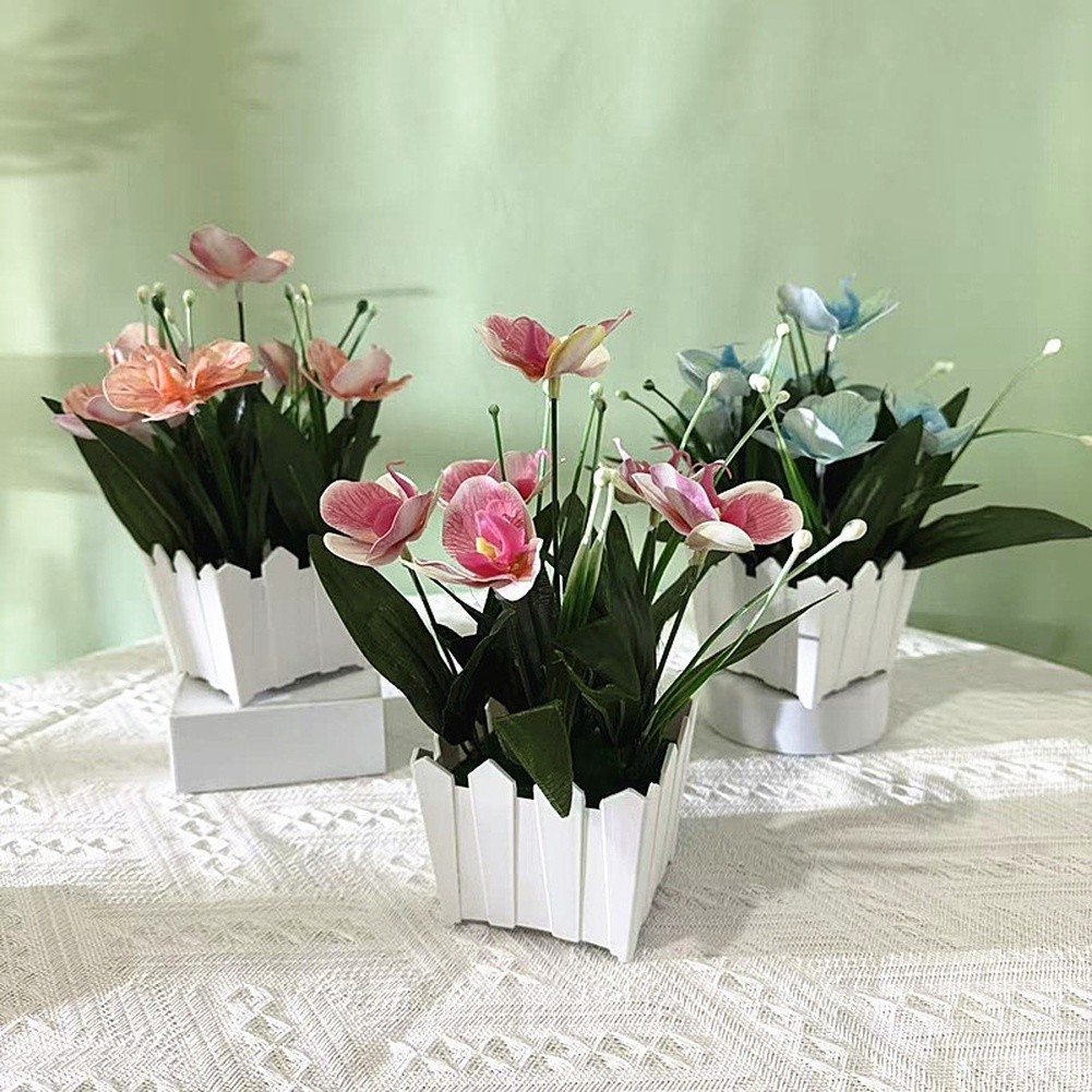 Fake Phalaenopsis Orchid Potted Plant Plastic Flower for Living Room Decor