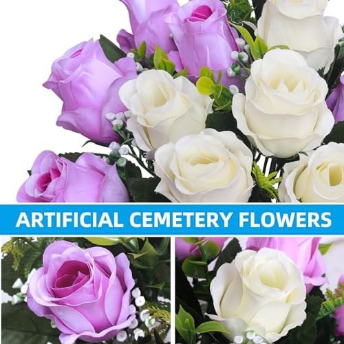 Set of 2 Artificial Cemetery Flowers with Vase,Grave Memorial Flowers,Artificial