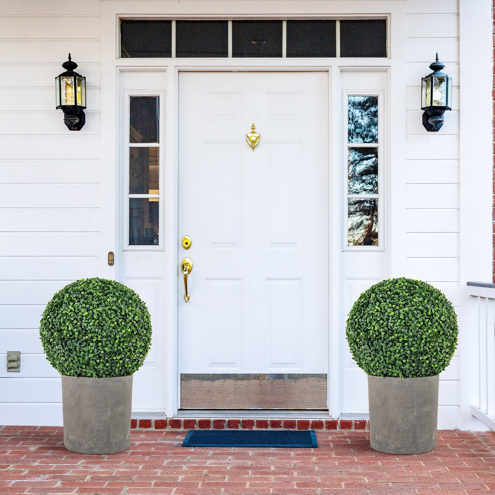 2 PCS 16” Artificial Boxwood Topiary Balls Sun-protective Round Greenery Bushes