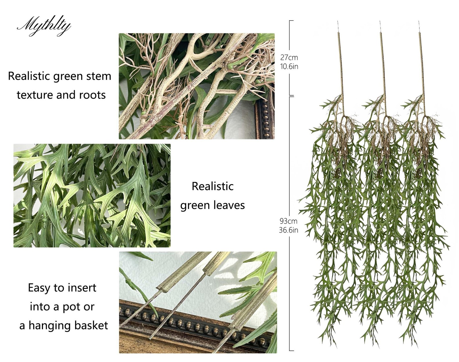 3 Fake Hanging Plants of Lambs Ear Stems with Roots, 47.24 inch Faux Hanging …