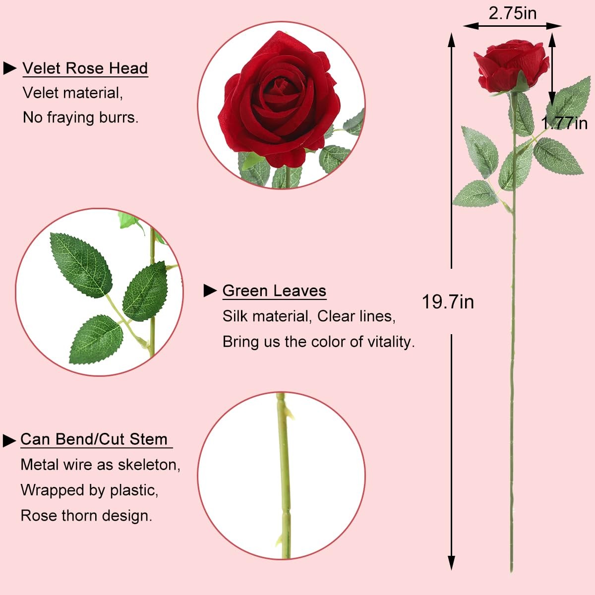 12Pcs Red Roses Artificial Flowers Fake Roses Faux Velvet Silk Flower for Hom…