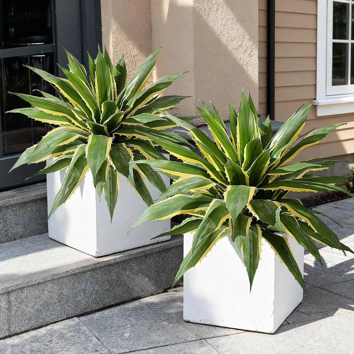 Realistic 29″ Artificial Agave Plant – 2 Pcs Yellow Faux Greenery Decor
