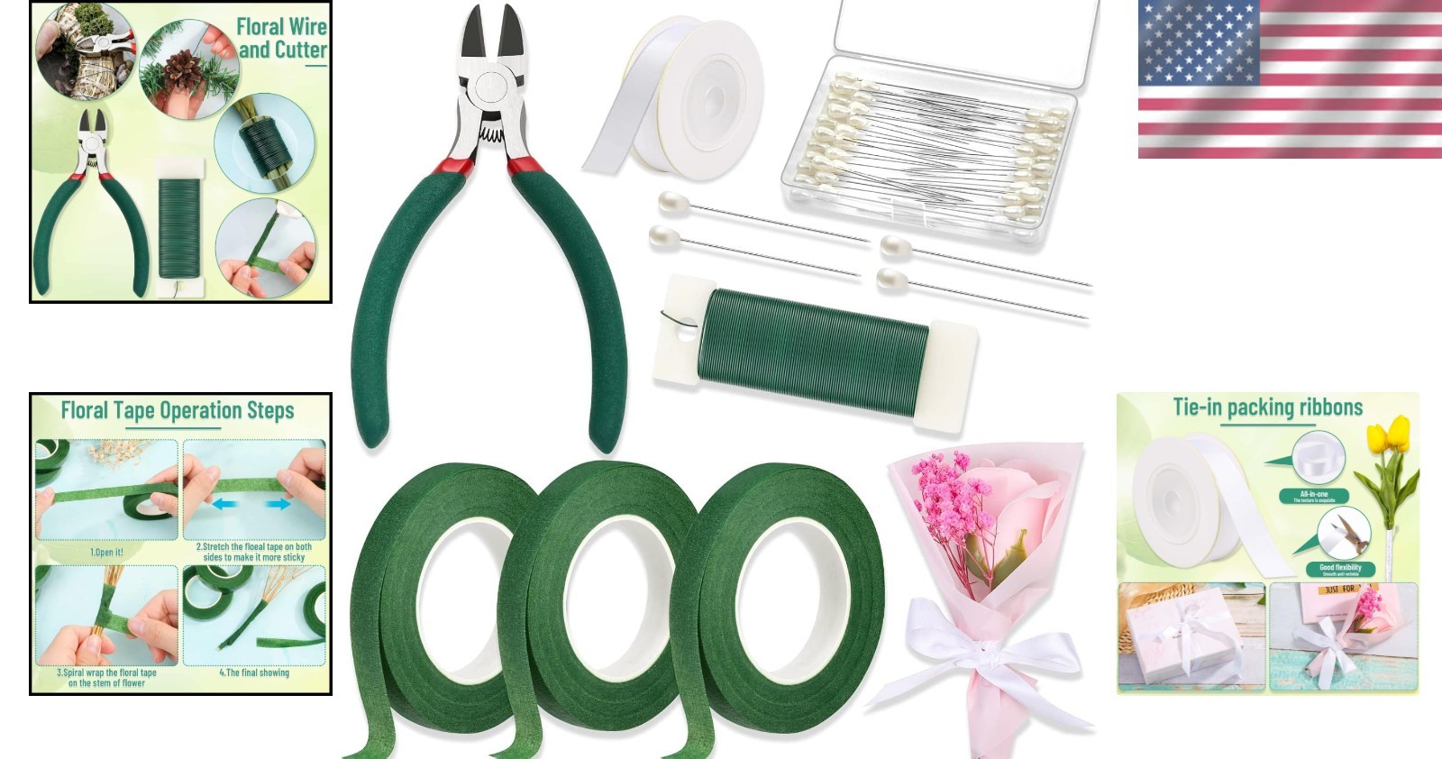 Floral Tape Wire Kit for Bouquets Crafts Wreath Making DIY Arrangement Supplies