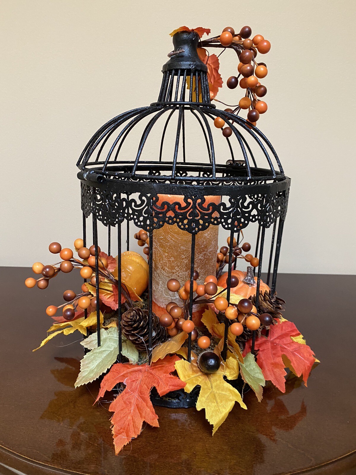 Vintage Halloween Birdcage with Fall Scented Pillar Candle