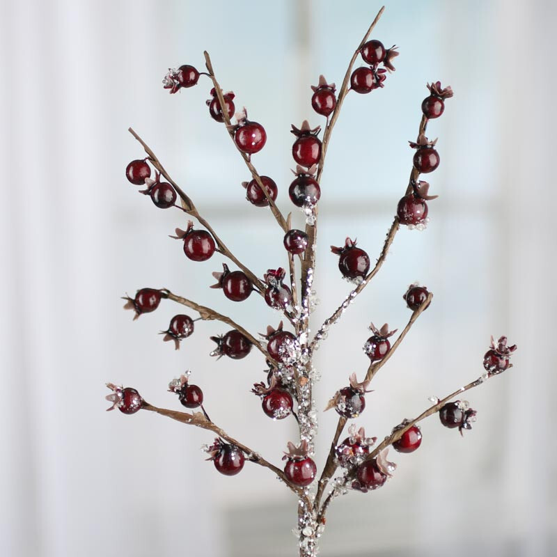 Set of 4 Snowy Artificial Burgundy Berry and Twig 21″ Spray Branches