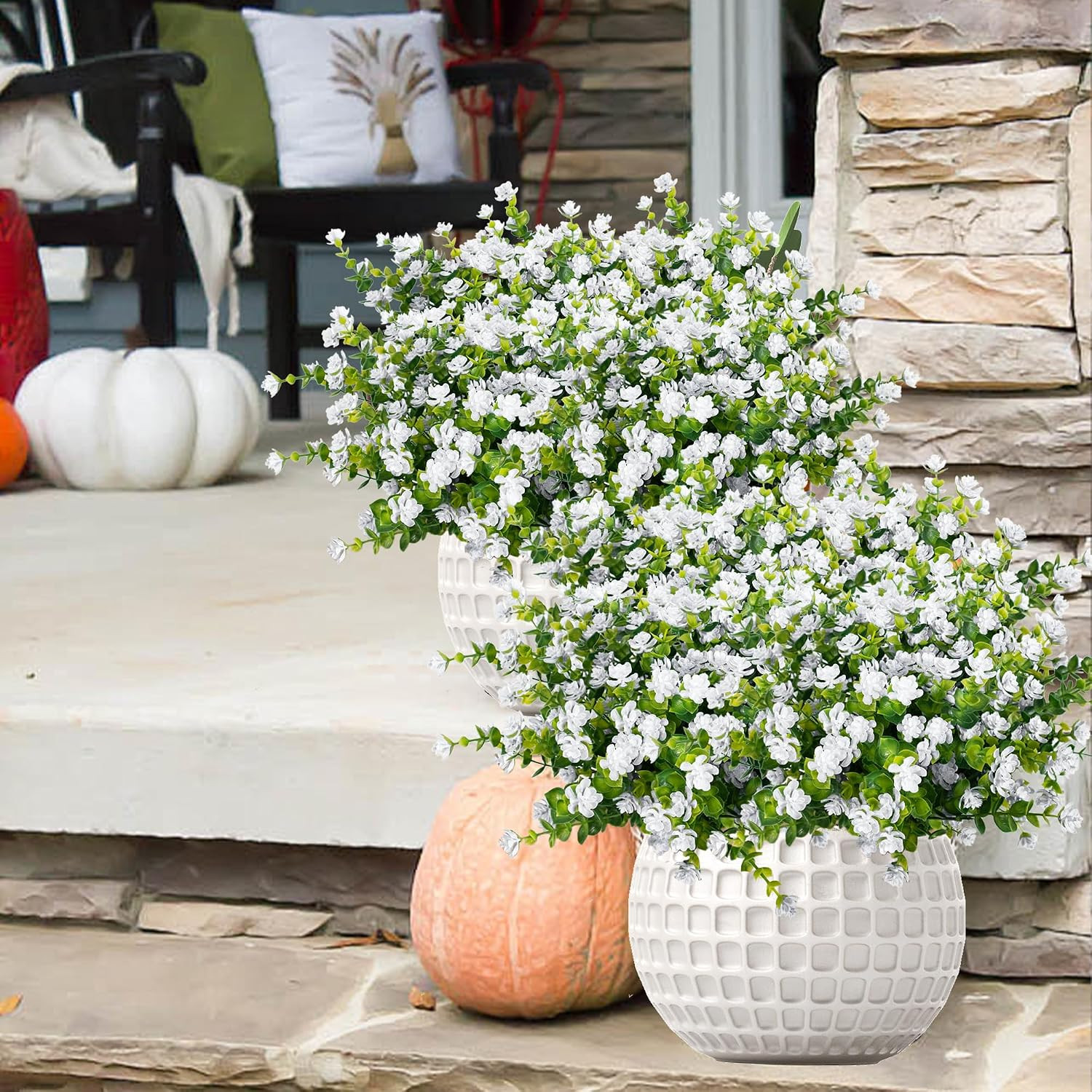 Outdoor Artificial Flowers UV Resistant, 20 Bundles Fake Realistic Floral Greene