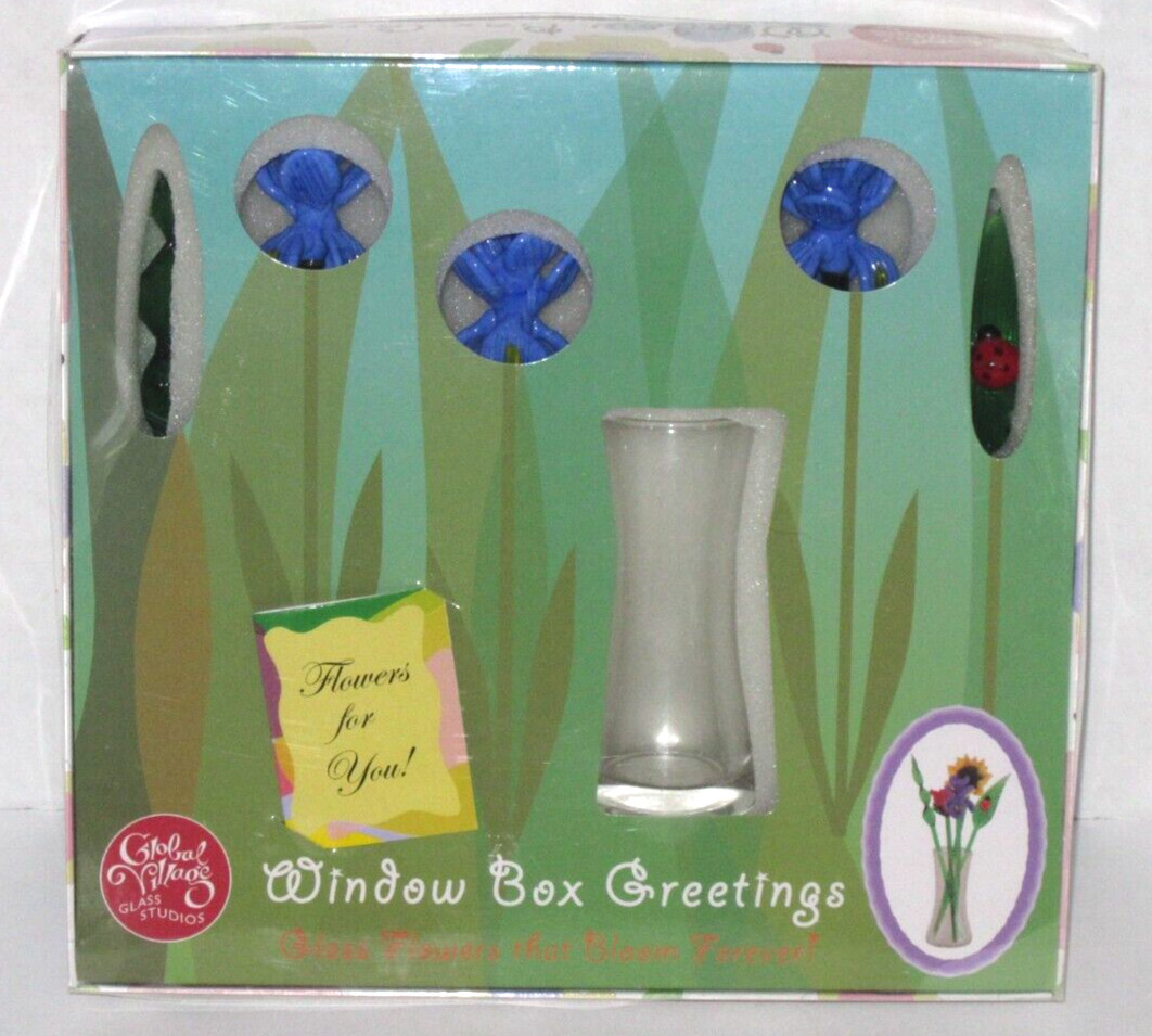 Global Village Glass Studios Window Box Greetings Flower Bouquet IRISES #735 NEW