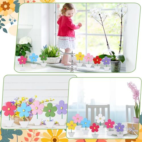 10 Pcs Tulipss Wood Signs Rustic Tulips Table Decoration Tabletop Spring Flower