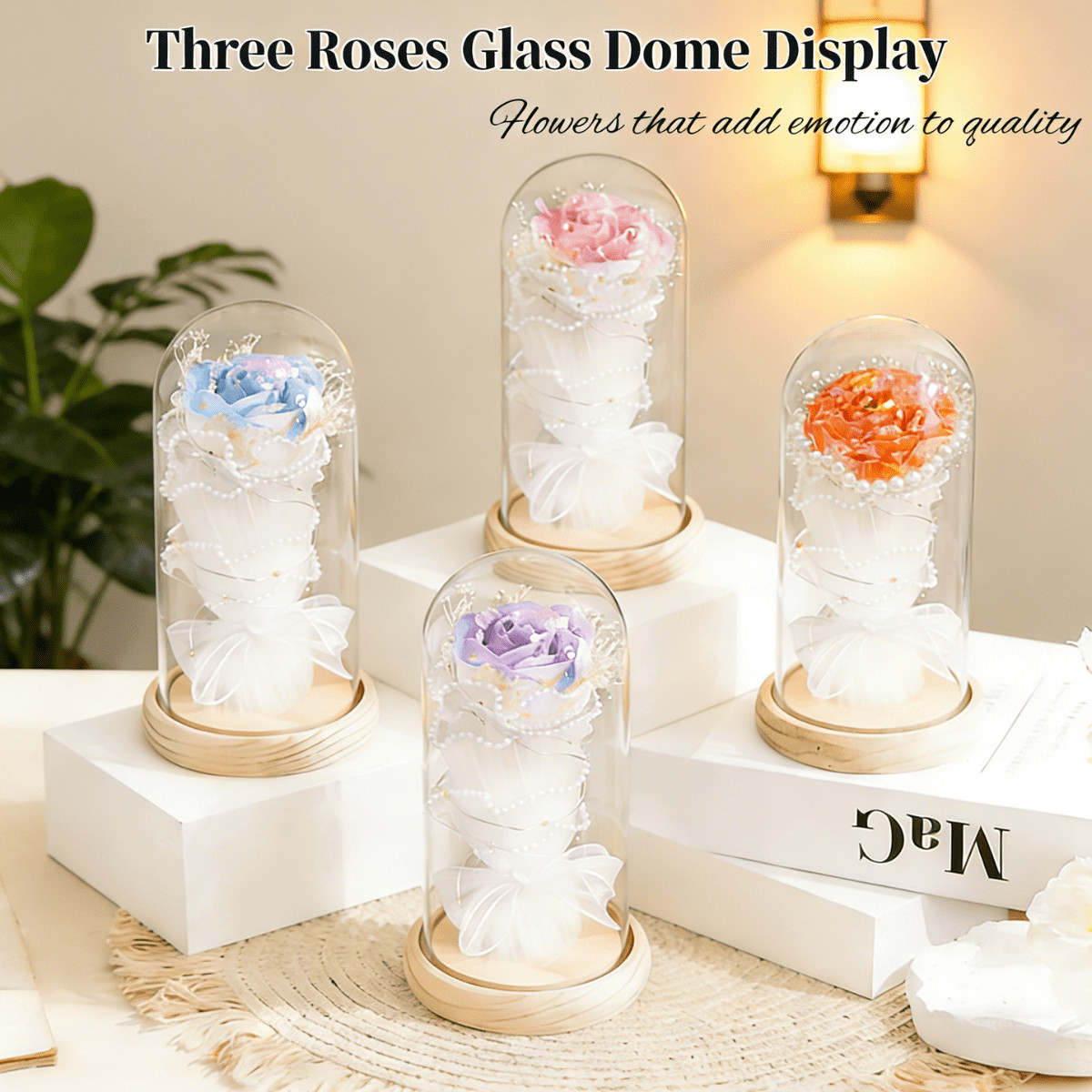 Preserved Rose Light Gifts in Glass Dome for Mom Wife LED Lights