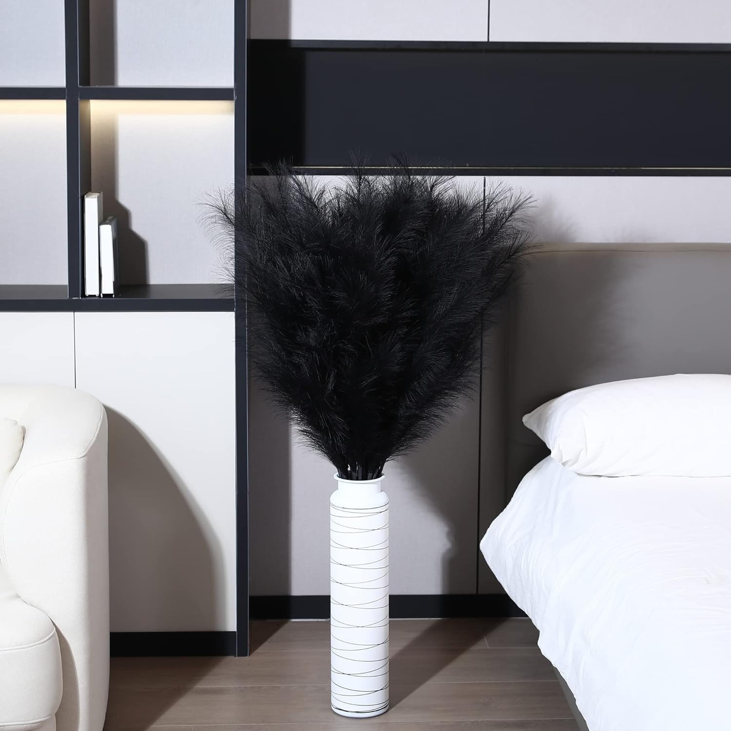8 Pcs 45 inch Tall Faux Pampas Grass Decor, Large Artificial Black Pompous Grass