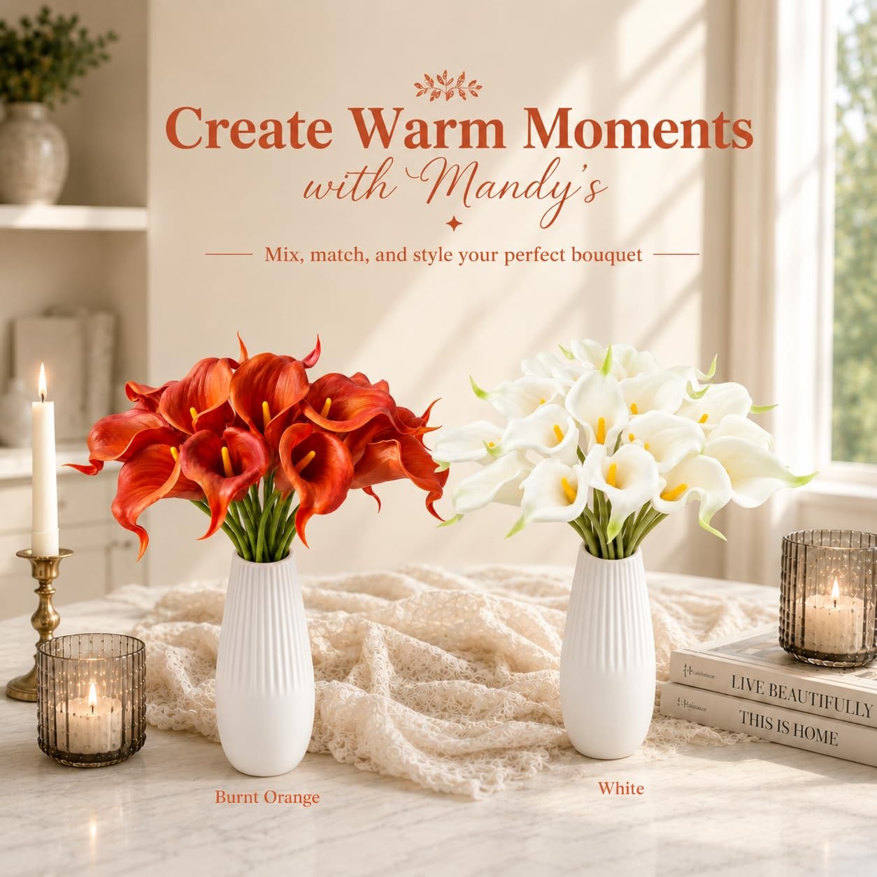 20pcs Burnt Orange Calla Lily Artificial Flowers