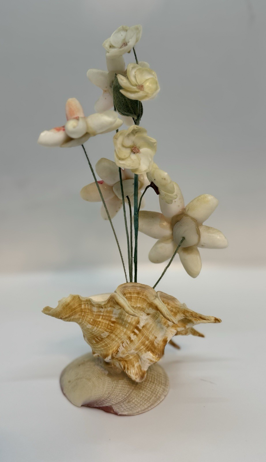 Vintage Seashell Shell Art Flower Arrangement Vase Pencil Holder MCM Circa 1950s