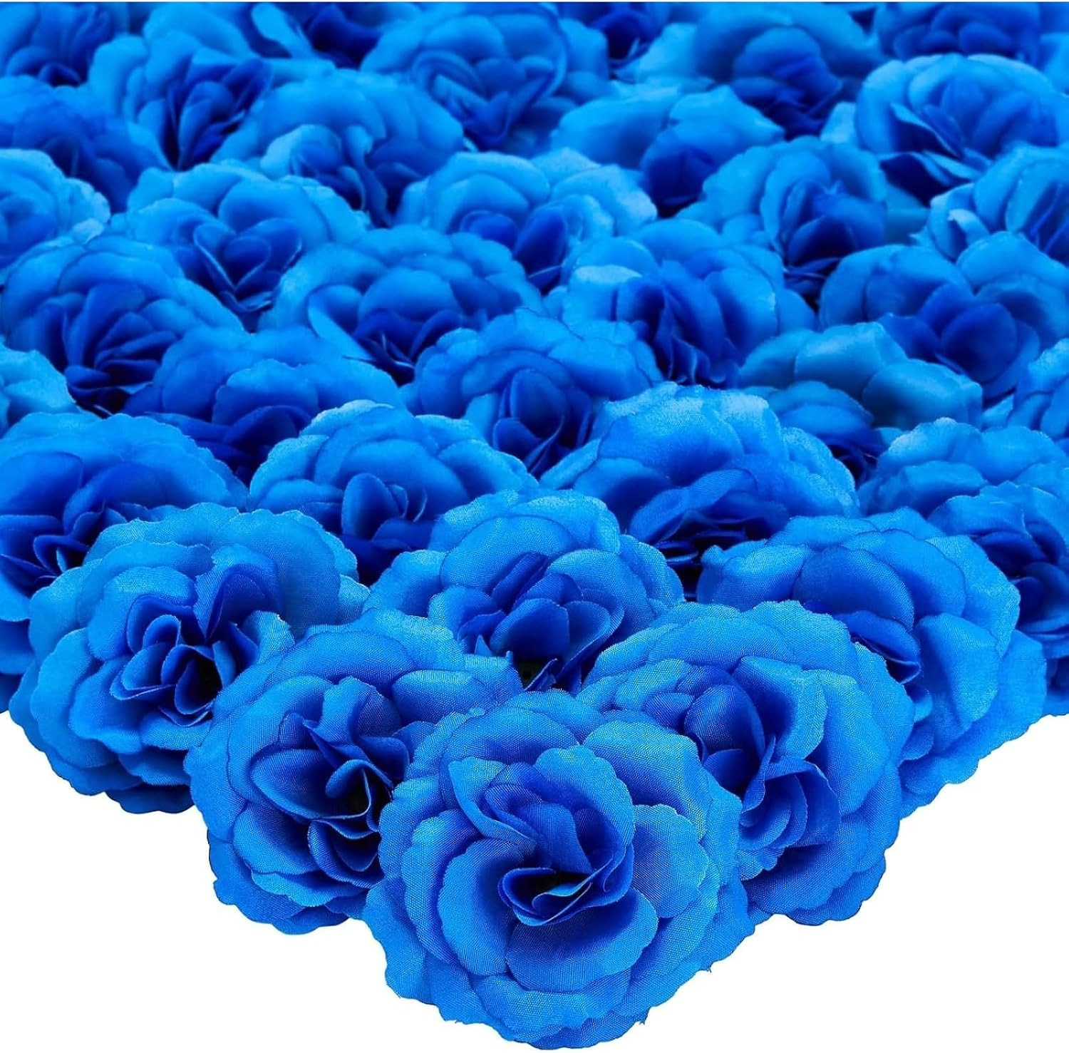 Blue Roses Artificial Flowers – Set of 50 3 in Stemless Silk Roses – Royal Bl…