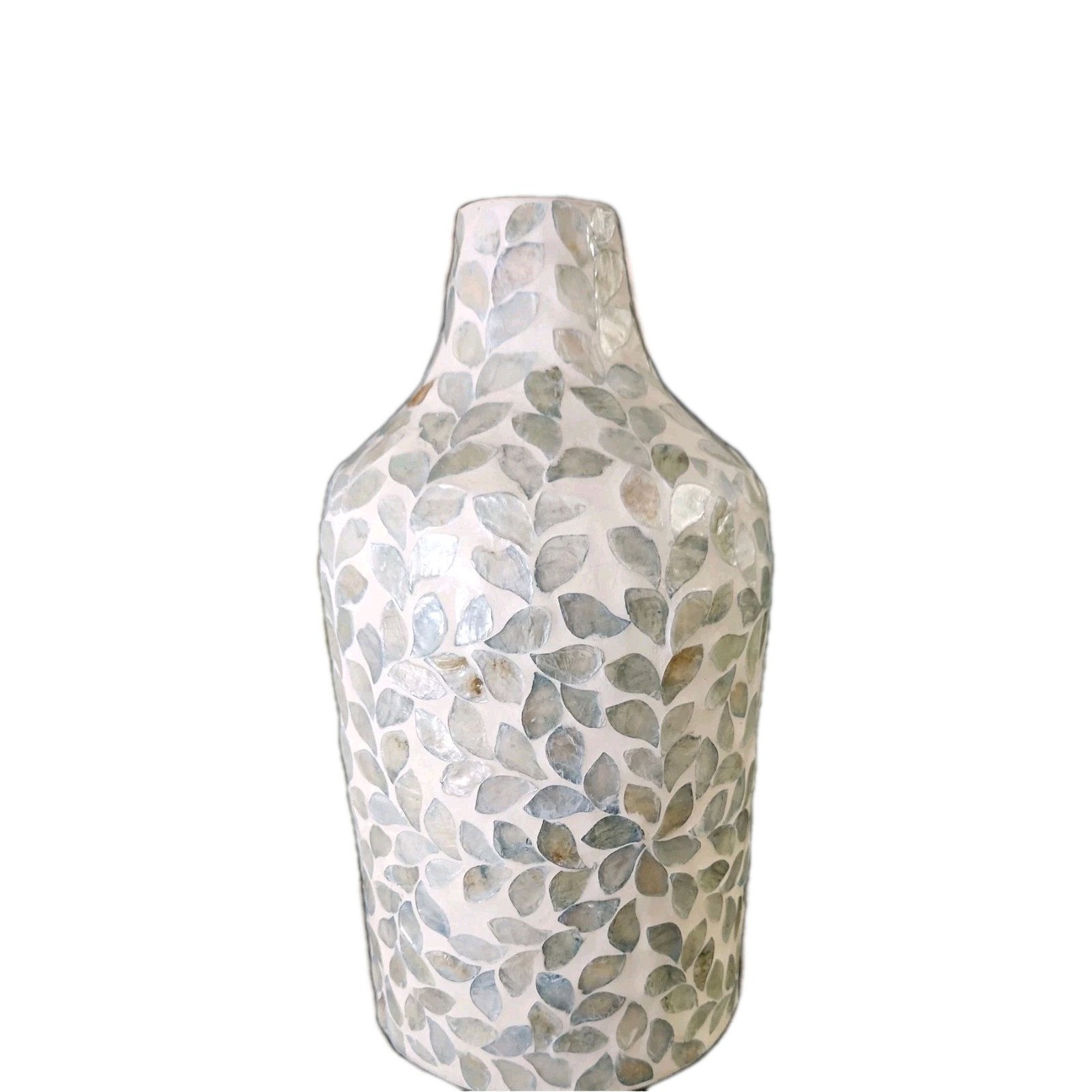 Handcrafted Textured Ceramic Vase Leaf Design Vietnam 12” Decorative Art