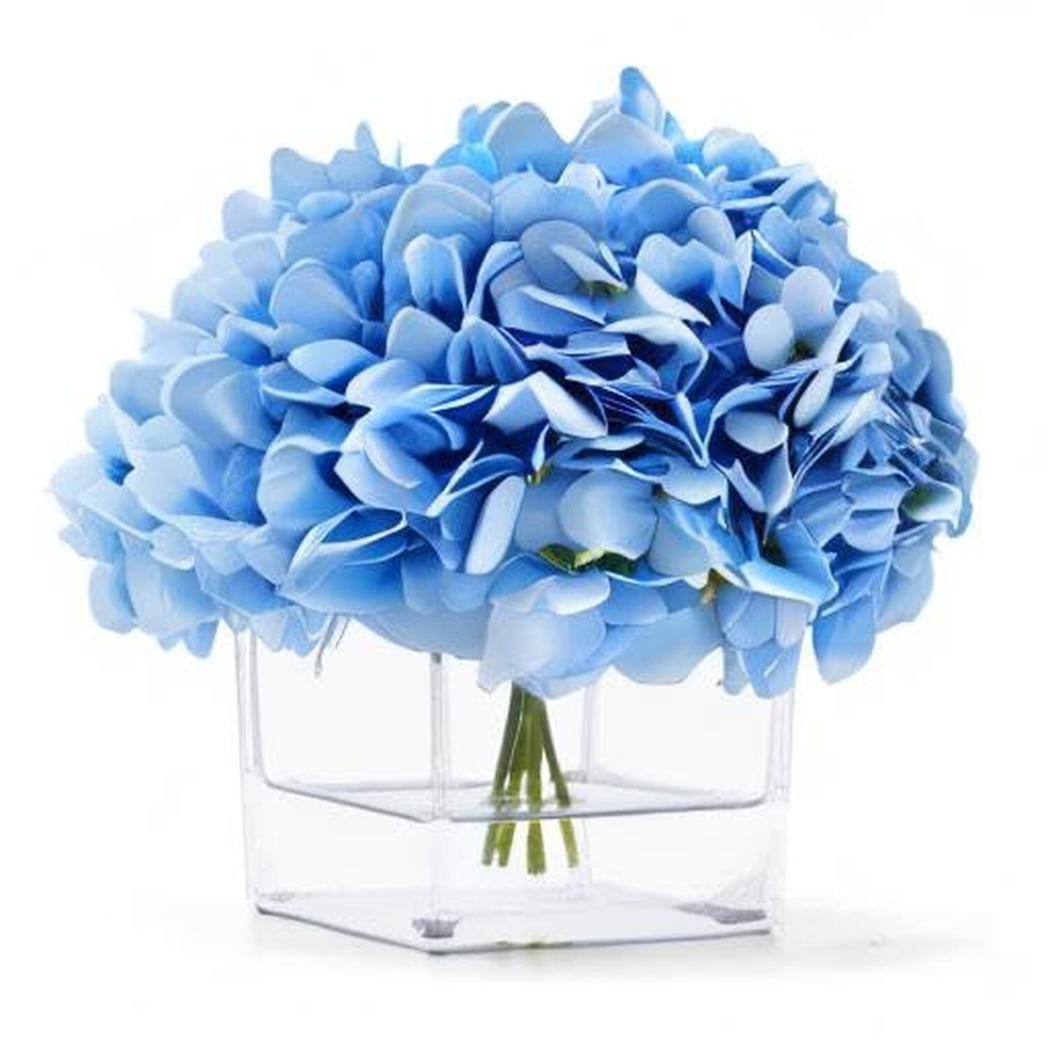 Silk Blue Artificial Hydrangea in Vase with Faux Water, Silk Flower Arrangeme…