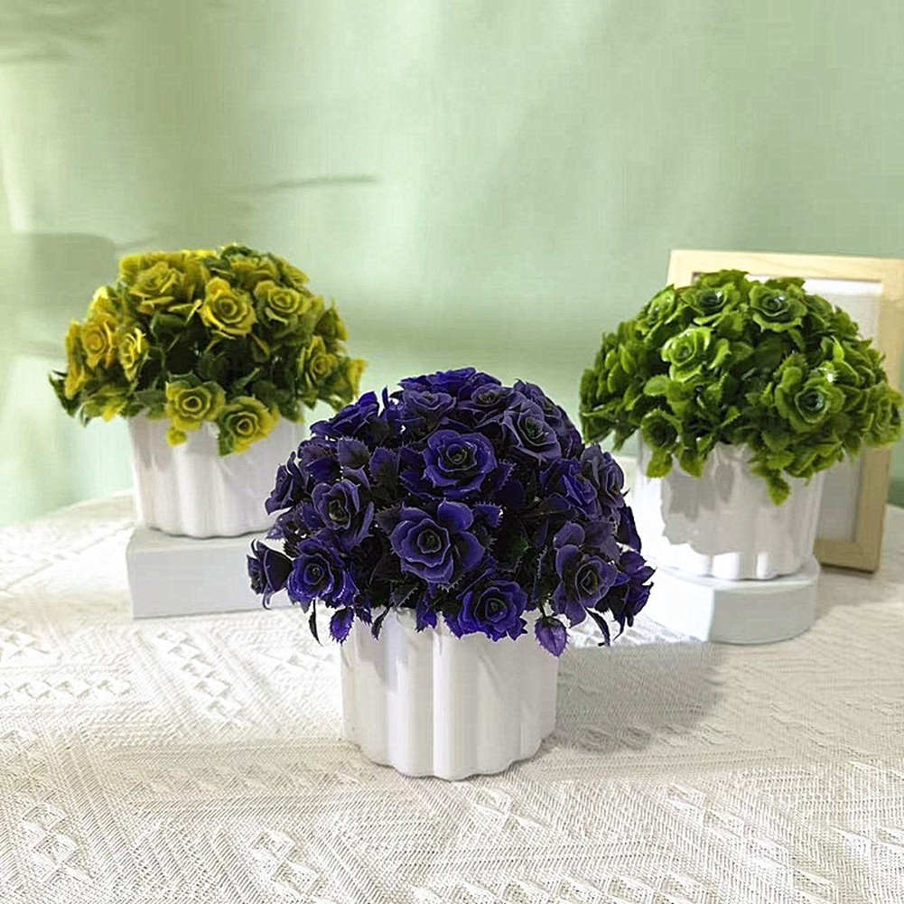 Artificial Bonsai Decor Plastic Rose Blossoms for Tabletop Desk Styling