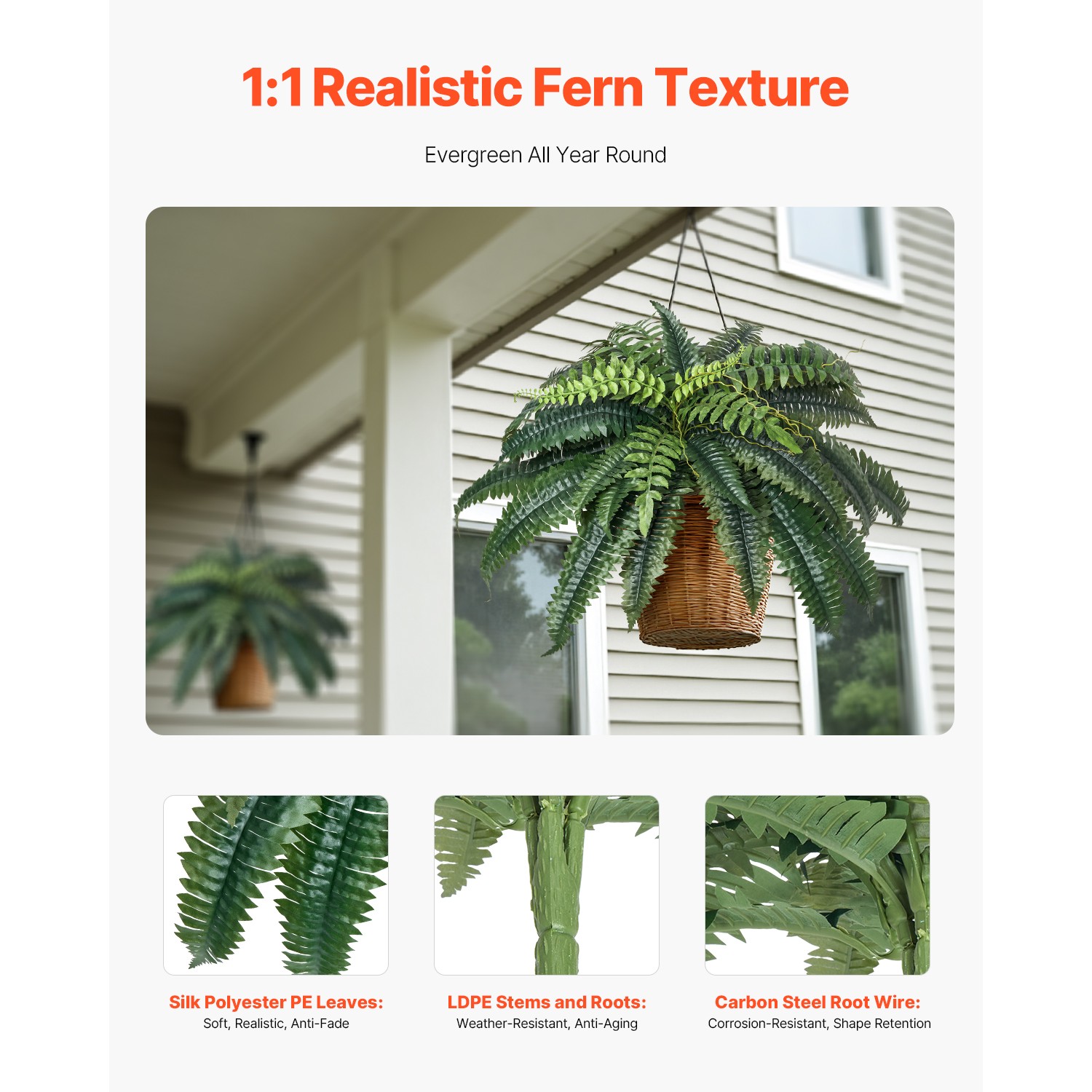 Uimoso Set of 2 Faux Boston Ferns with 35 Branches for Indoor and Outdoor Use