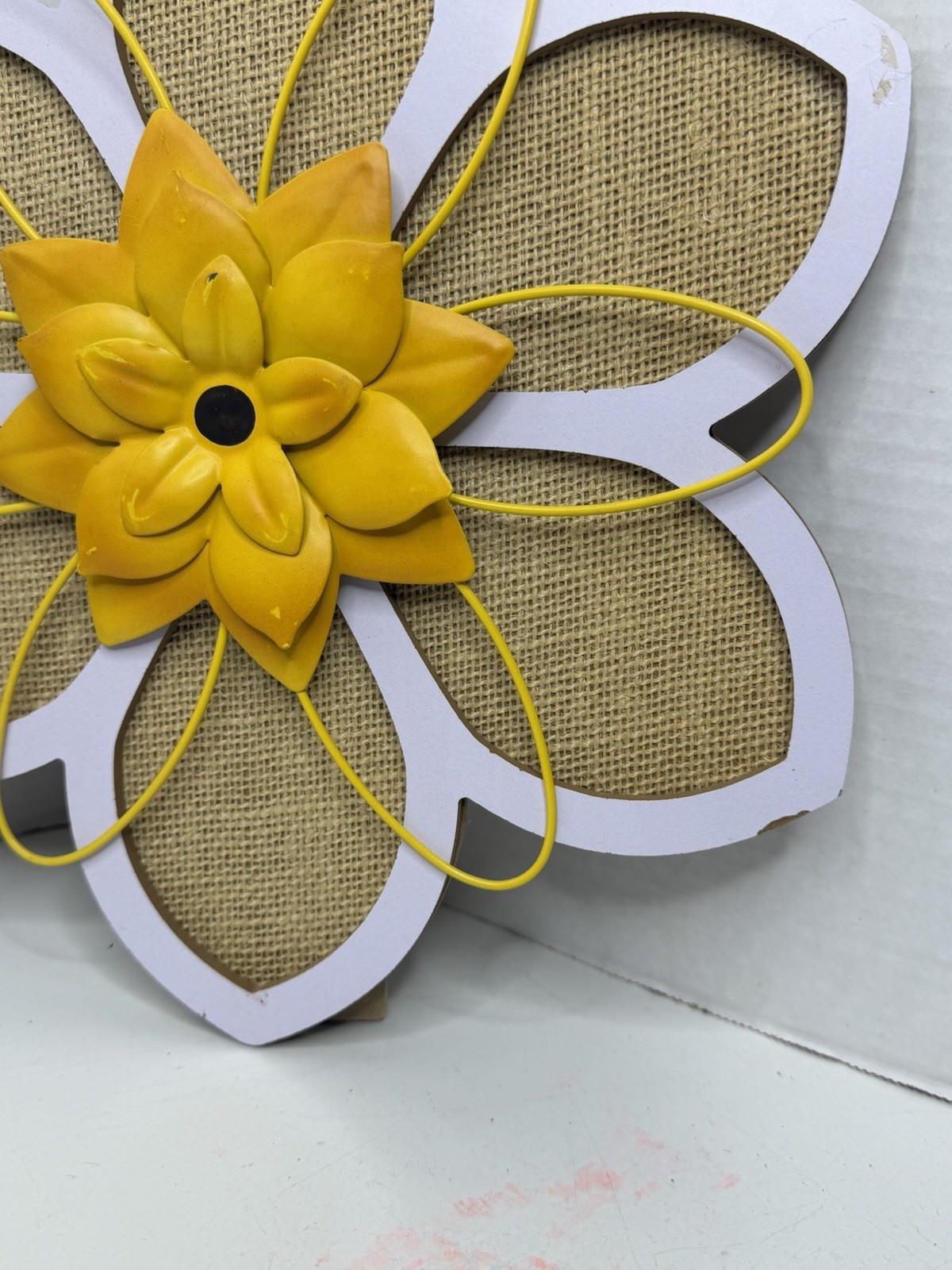 3 Wood Burlap & Metal 3D Flowers Decor Hanging 12” Wall Home Decor Wall Hanger