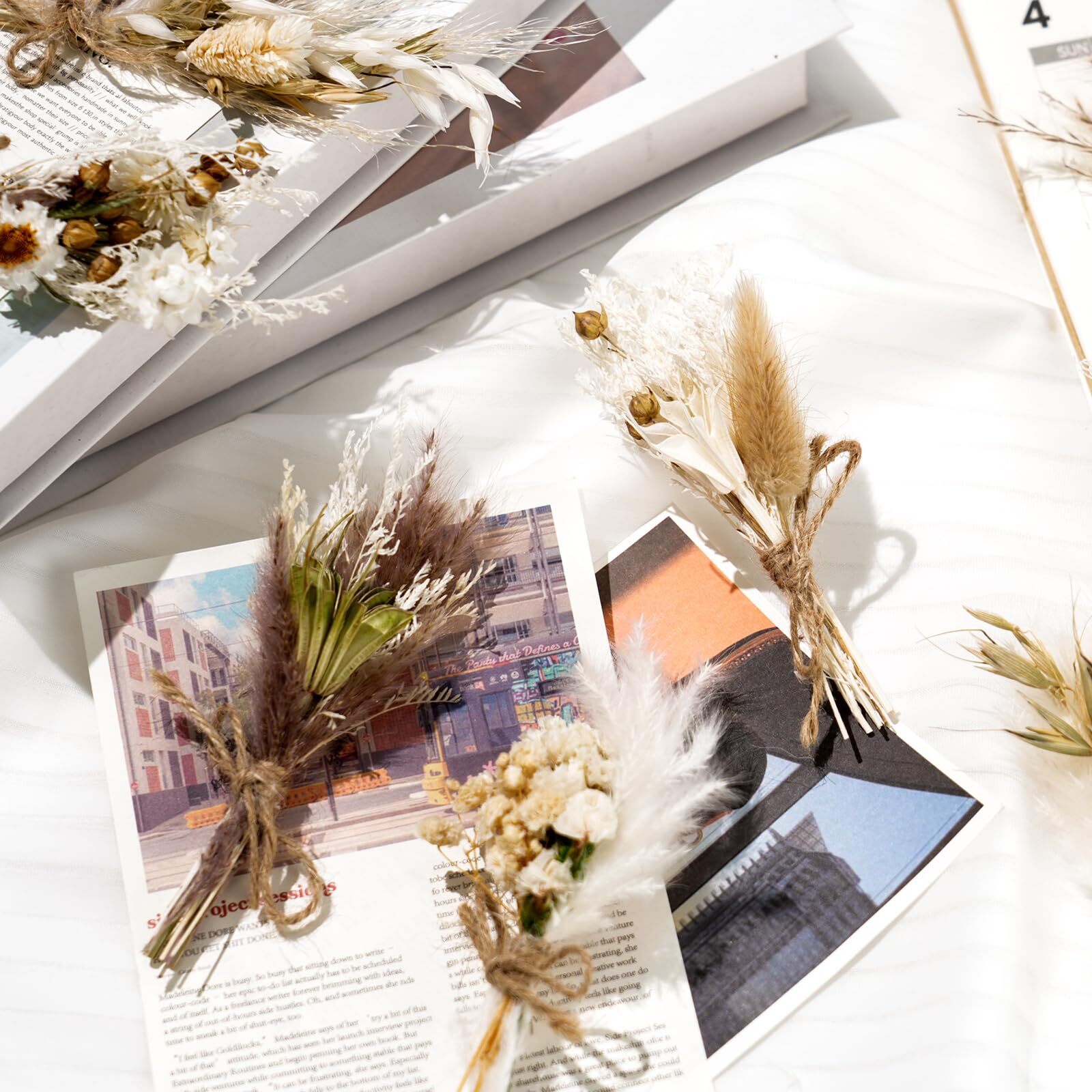 10 Pack Mini Dried Flower Bouquets with Stem for Vase DIY Wedding Decor, Boho