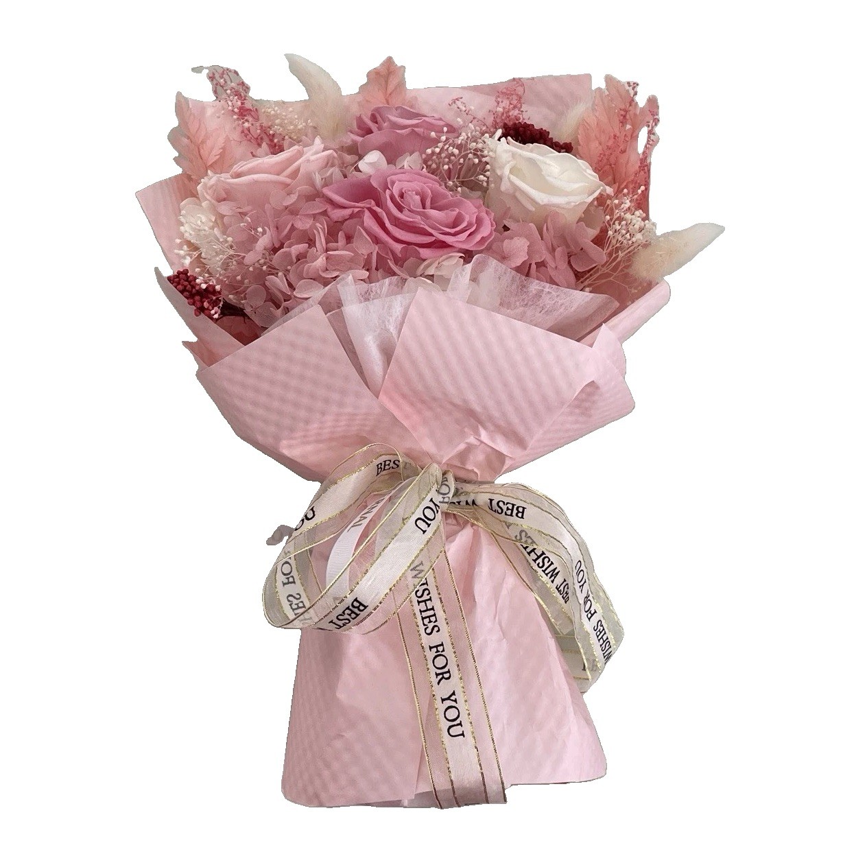 Artificial Pink & White Rose Flower Bouquet Floral Theme Decorative Arrangement