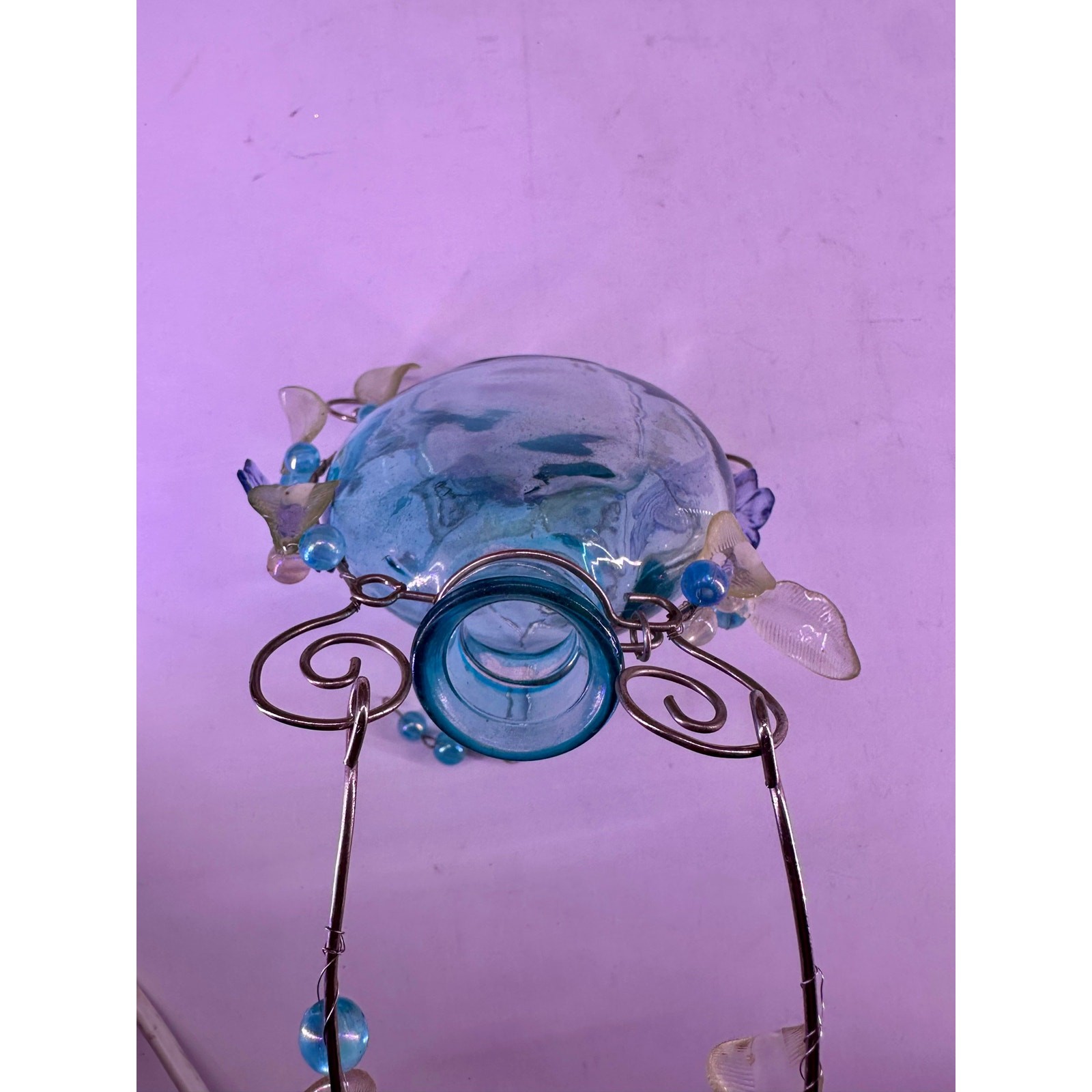 Vintage Blue Floral Glass Hanging Vase
