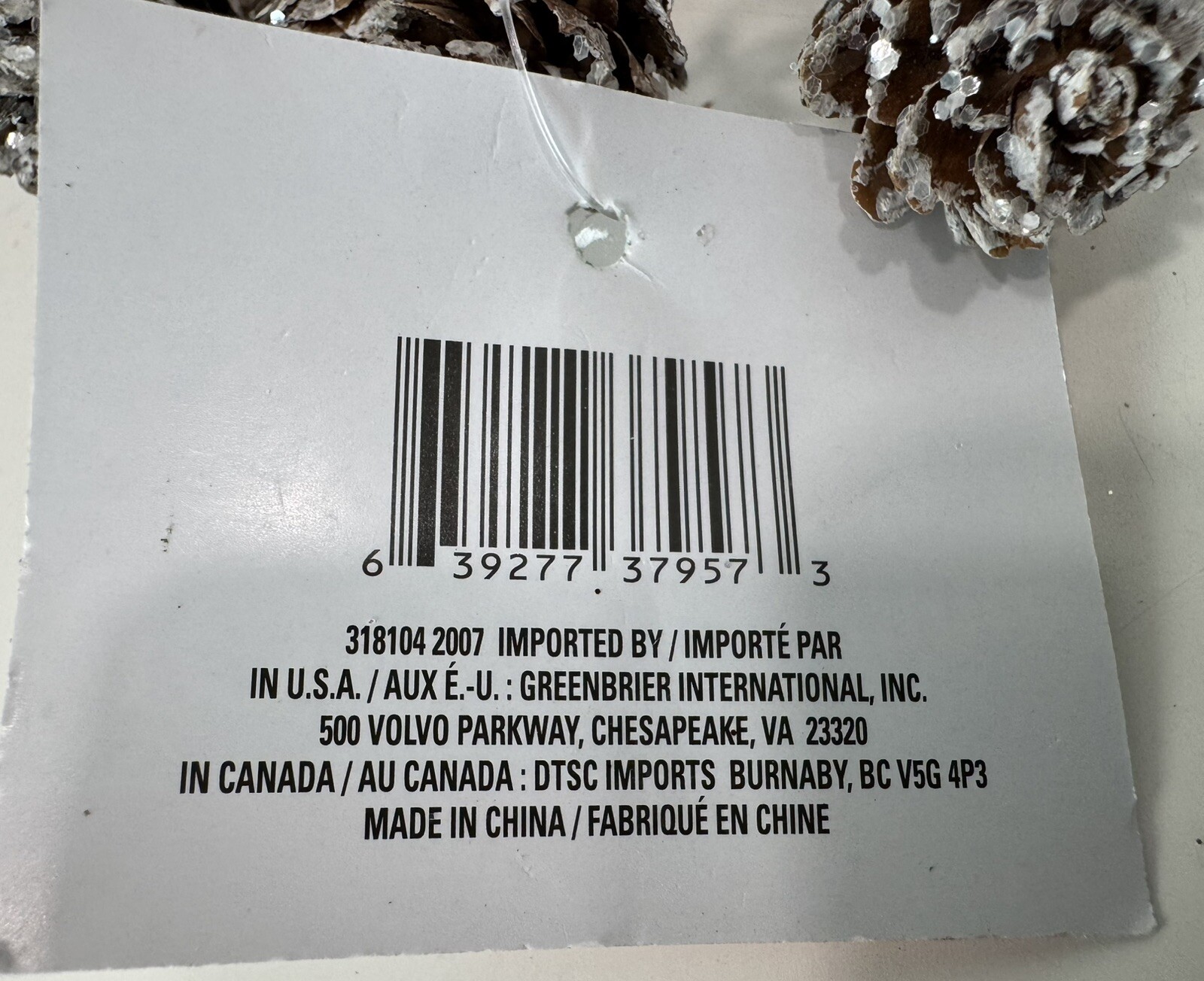 Christmas House 3″ Silver Glitter Pinecone Candle Ring or Mini Wreath, NWT