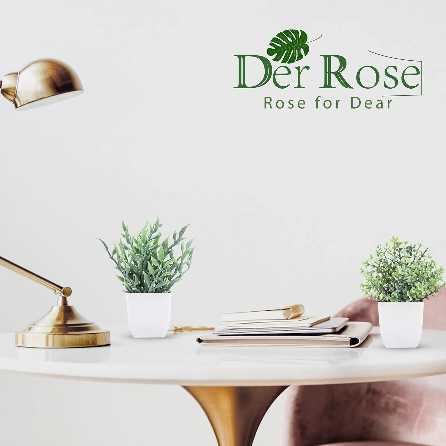 Der Rose 2 Pack Small Fake Plants Artificial Greenery Eucalyptus Plants in Pots