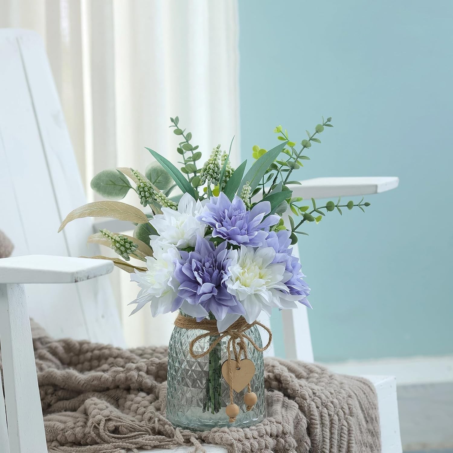 Faux Flowers with Vase,Artificial Silk Flowers in Vase, Fake Plant Eucalyptus…