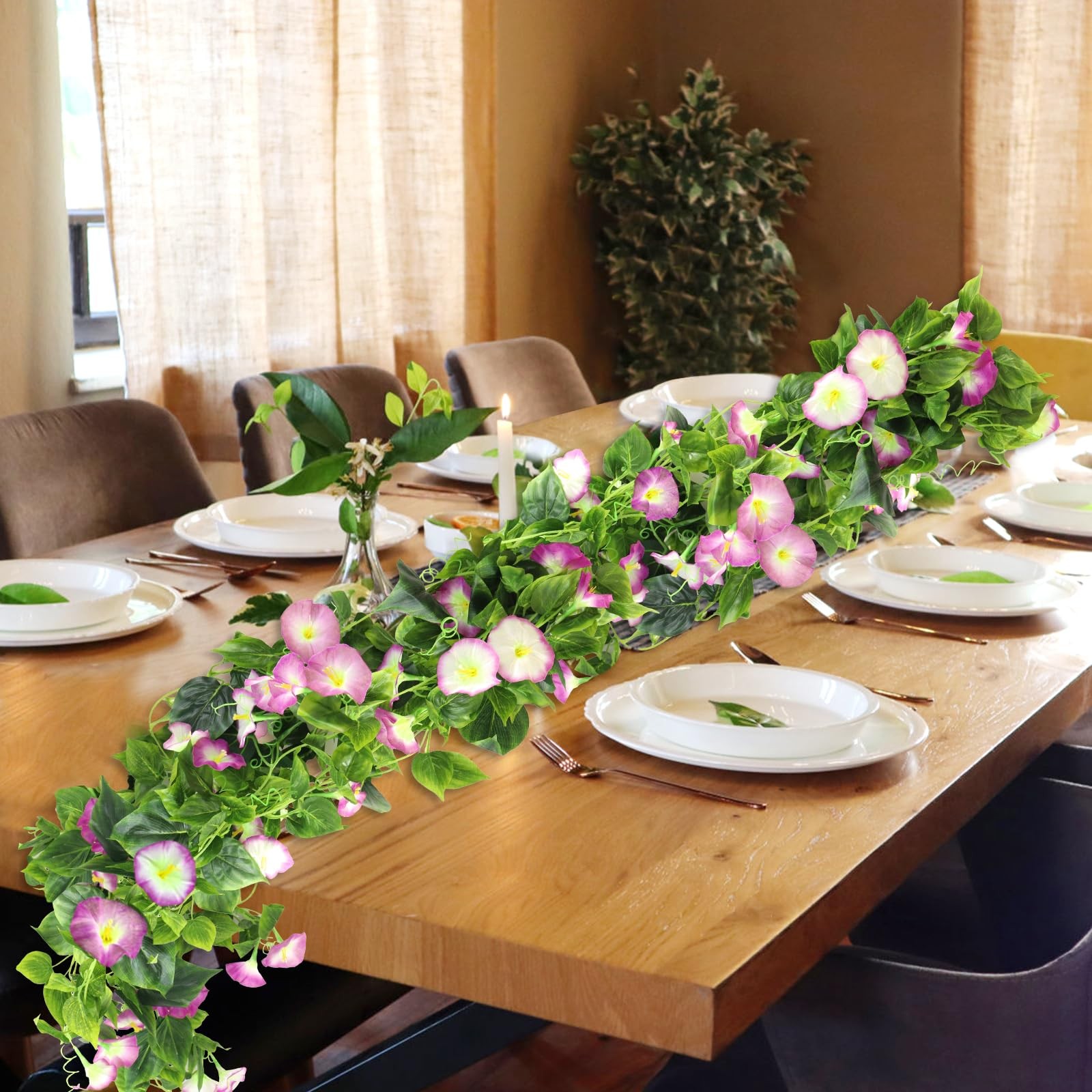 Artificial Morning Glory Flower Vines, 2pcs 15Feet Hanging Plants Silk Garlan…