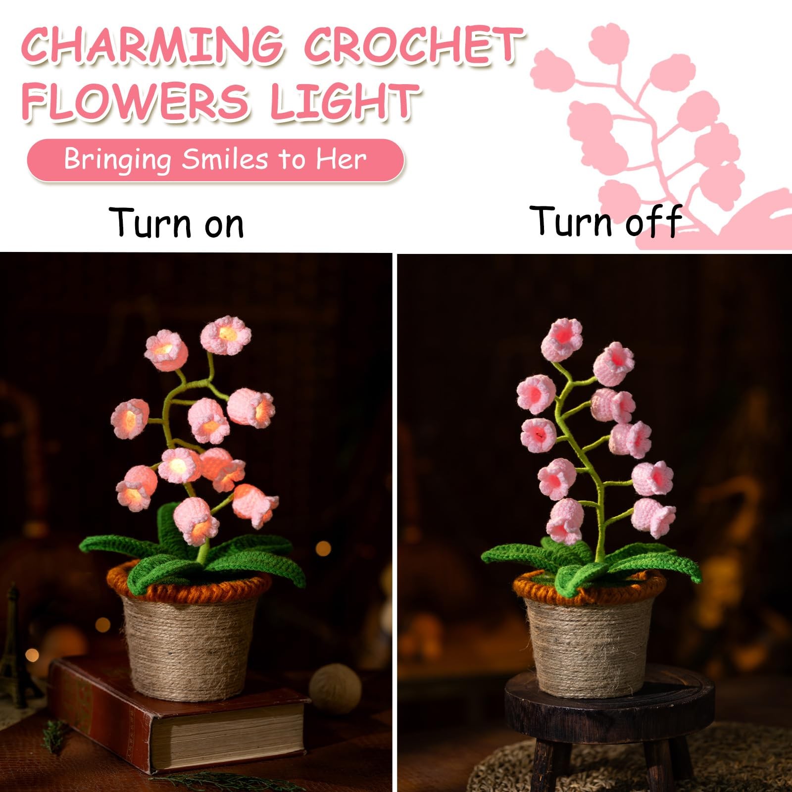 Lily of The Valley Lamp, Crochet Artificial Flowers with Night Lights, Cordle…