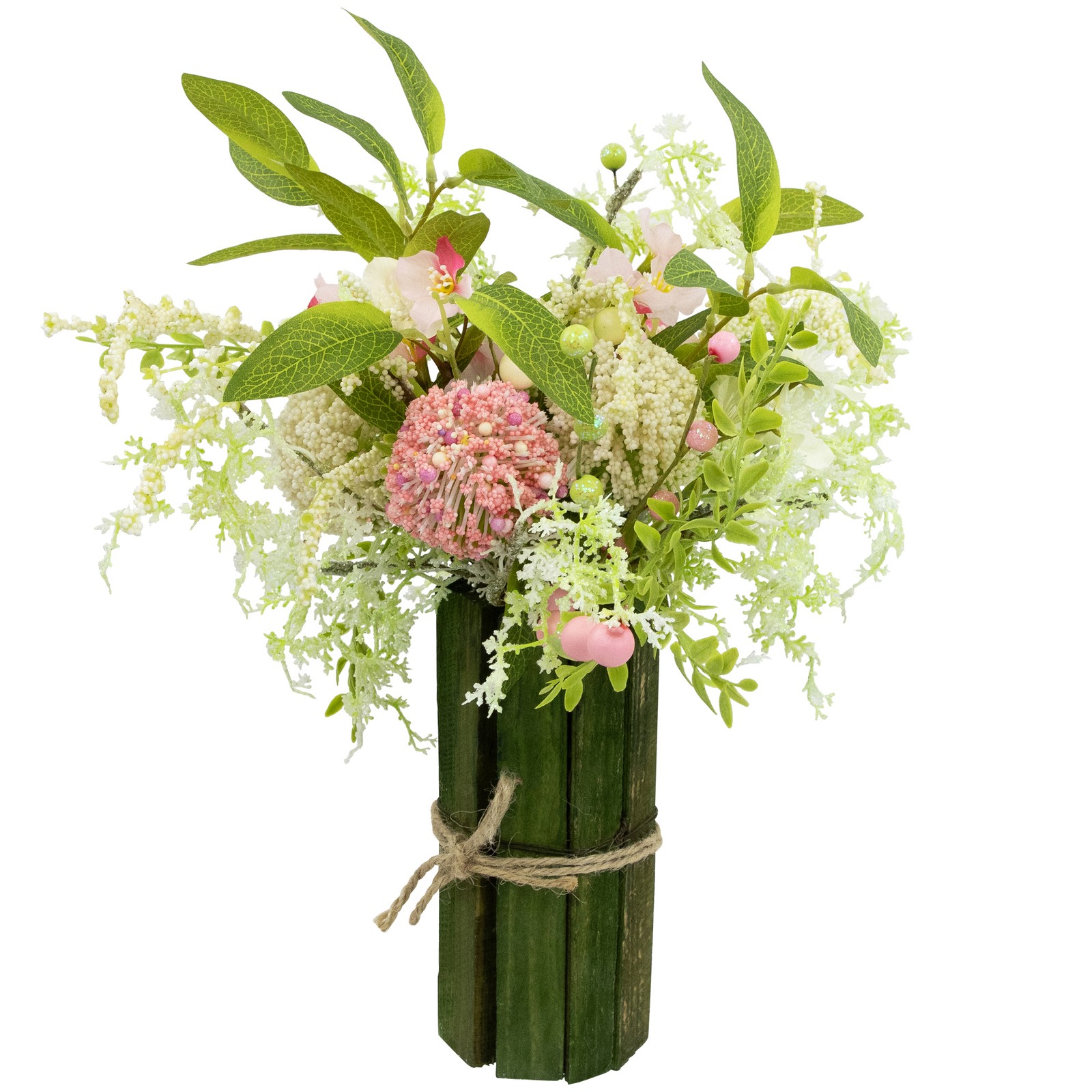 Northlight Hydrangea and Berry Floral Spring Bouquet – 14″ – Pink and Green