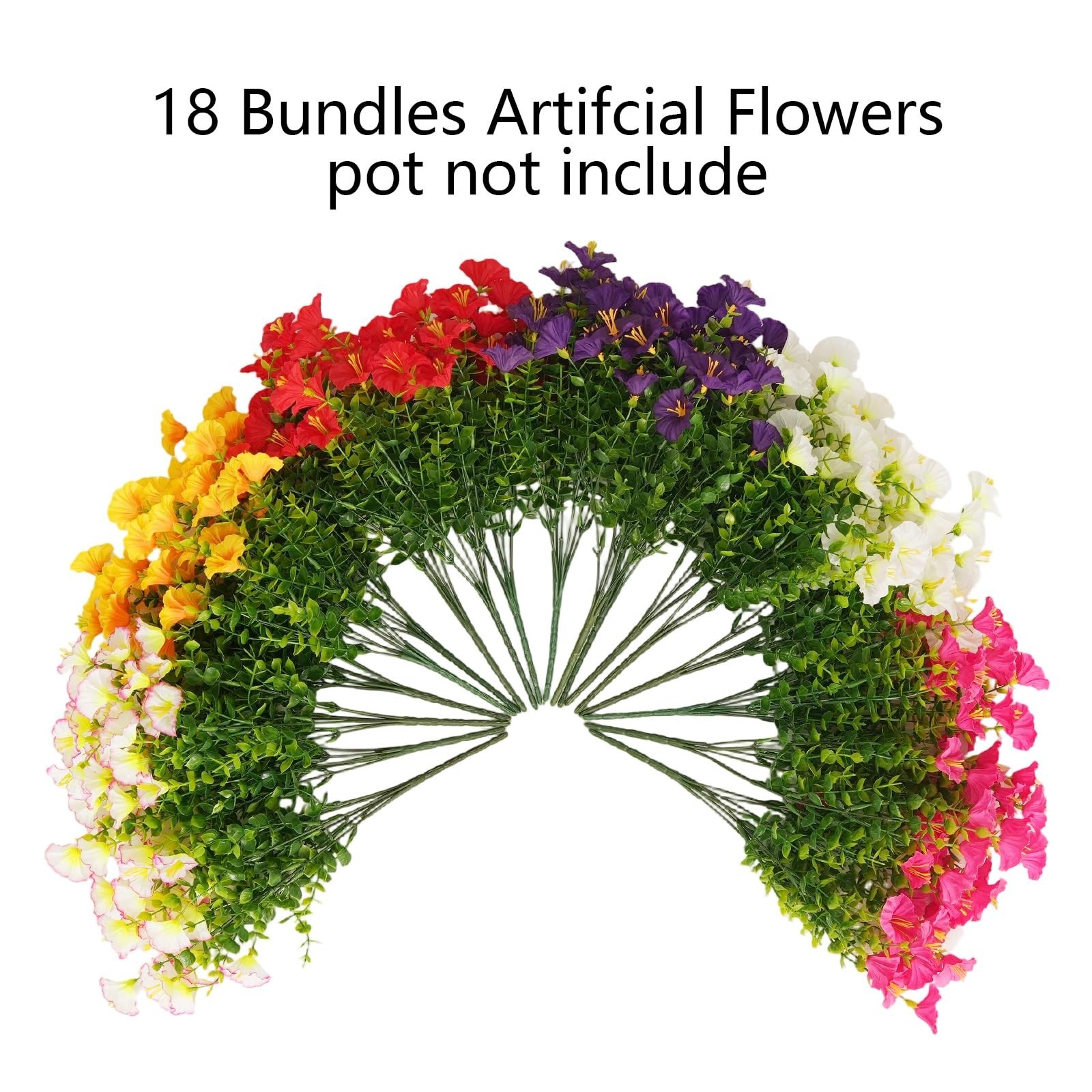 18 Bundles UV Resistant Artificial Flowers – Realistic Silk Morning Glory for Ga