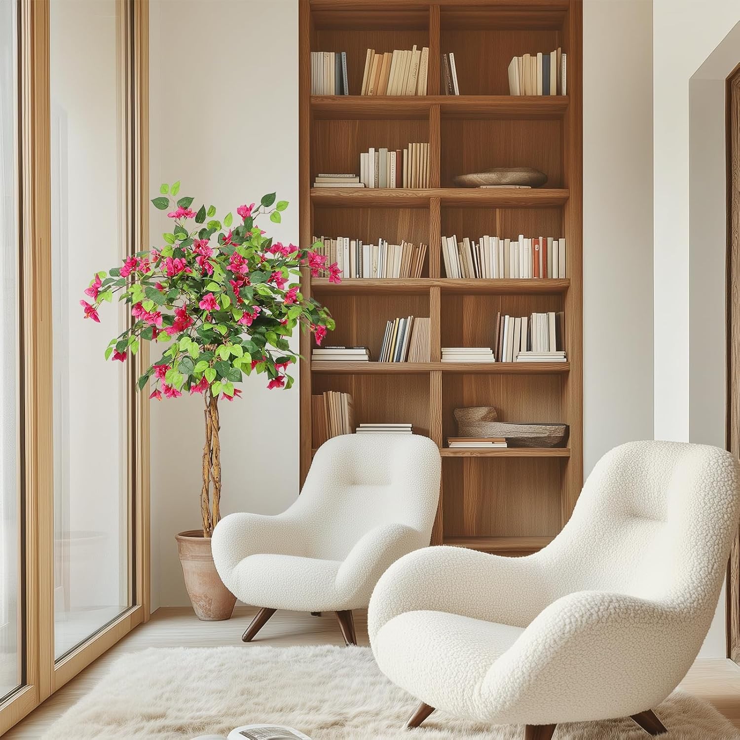 Artificial Bougainvillea Tree 4FT Fake Flower Tree Artificial Indoor w/White Pot