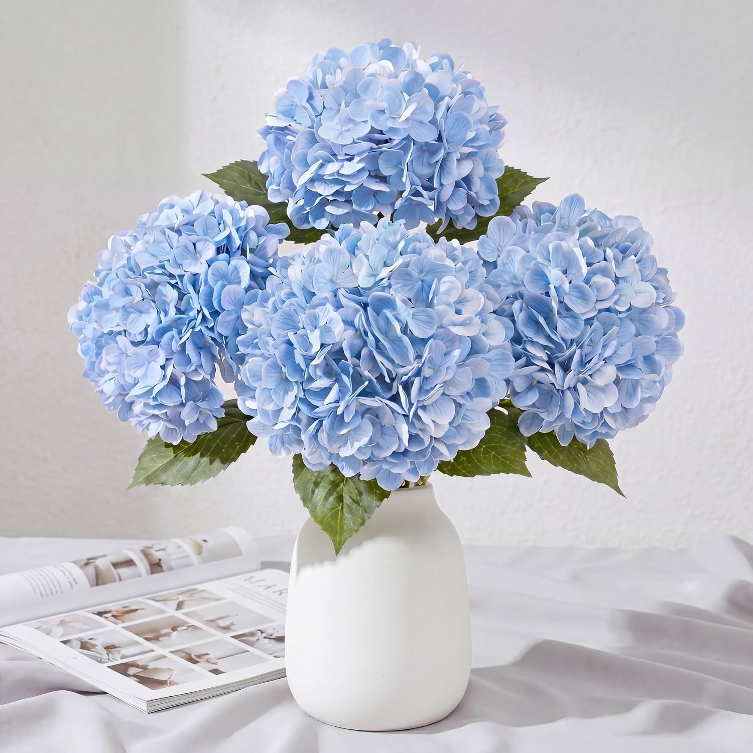 3 Pcs Artificial Hydrangea Flowers, 21″ Latex Real Touch Hydrangeas Large
