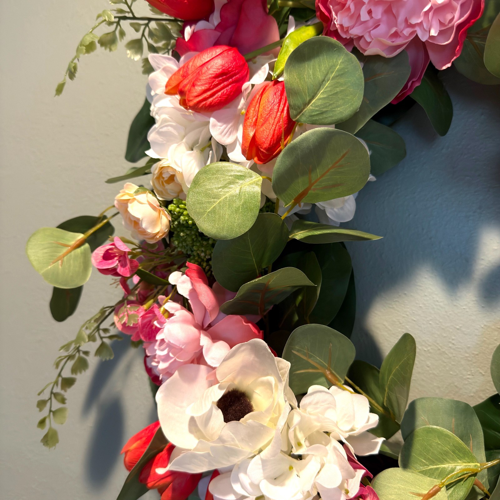Peony Tulip Wreath Spring Flower Front Door Pink White Green Moss Floral Easter