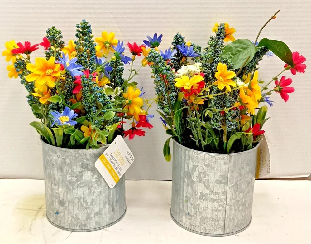Ashland Artificial Faux Plants Tabletop Centerpiece with 2 Pack Potted Decor