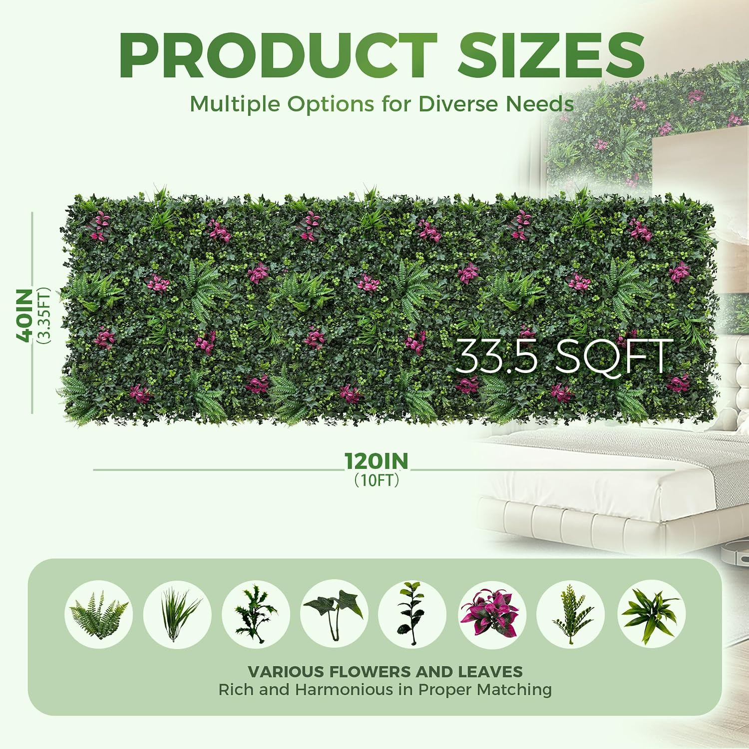 Artificial Hedge Panels Greenery Wall: 40”X120” Uv-Anti Grass Wall Backdrop Pr
