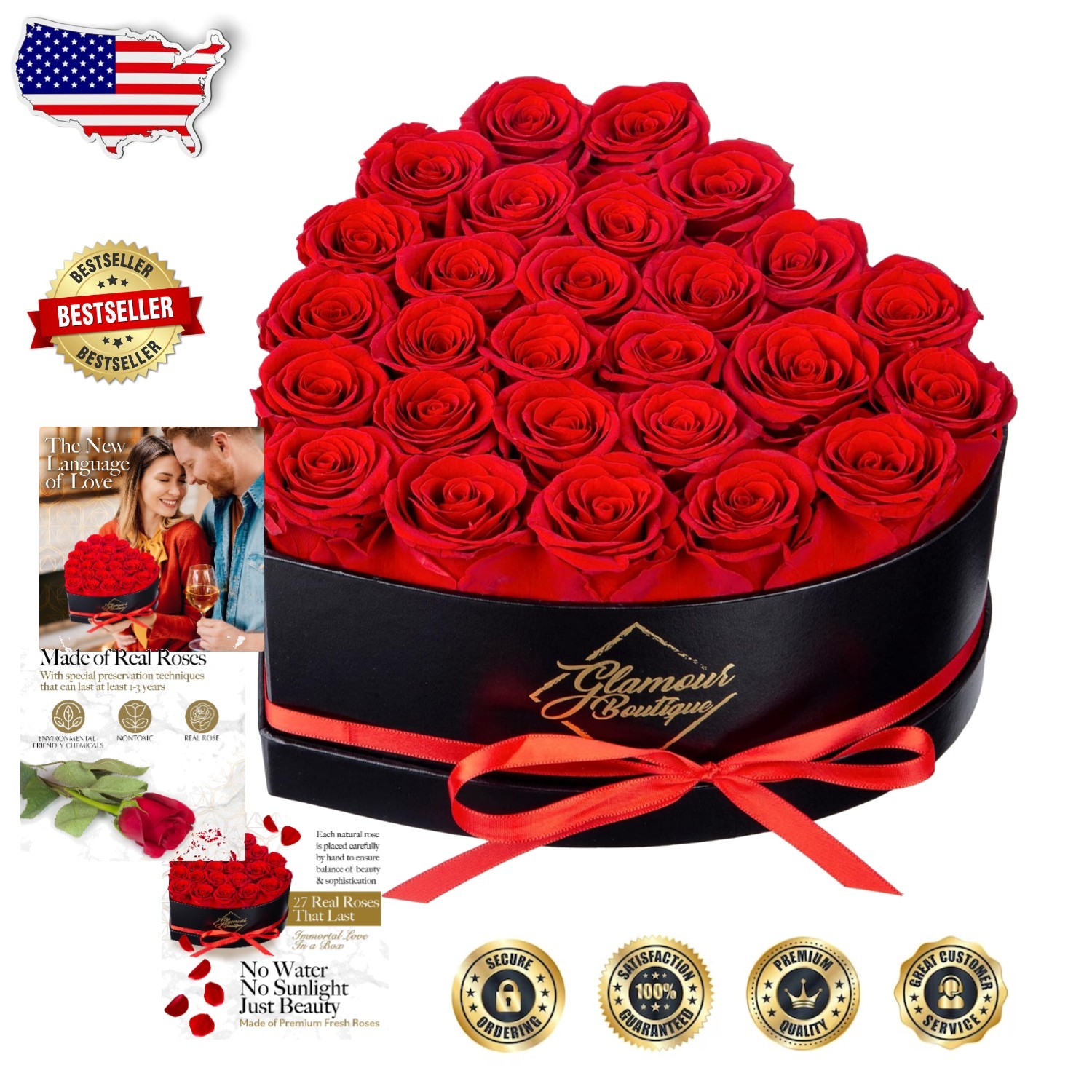 Red Rose Heart Box – 27 Everlasting Flowers Gift for Her