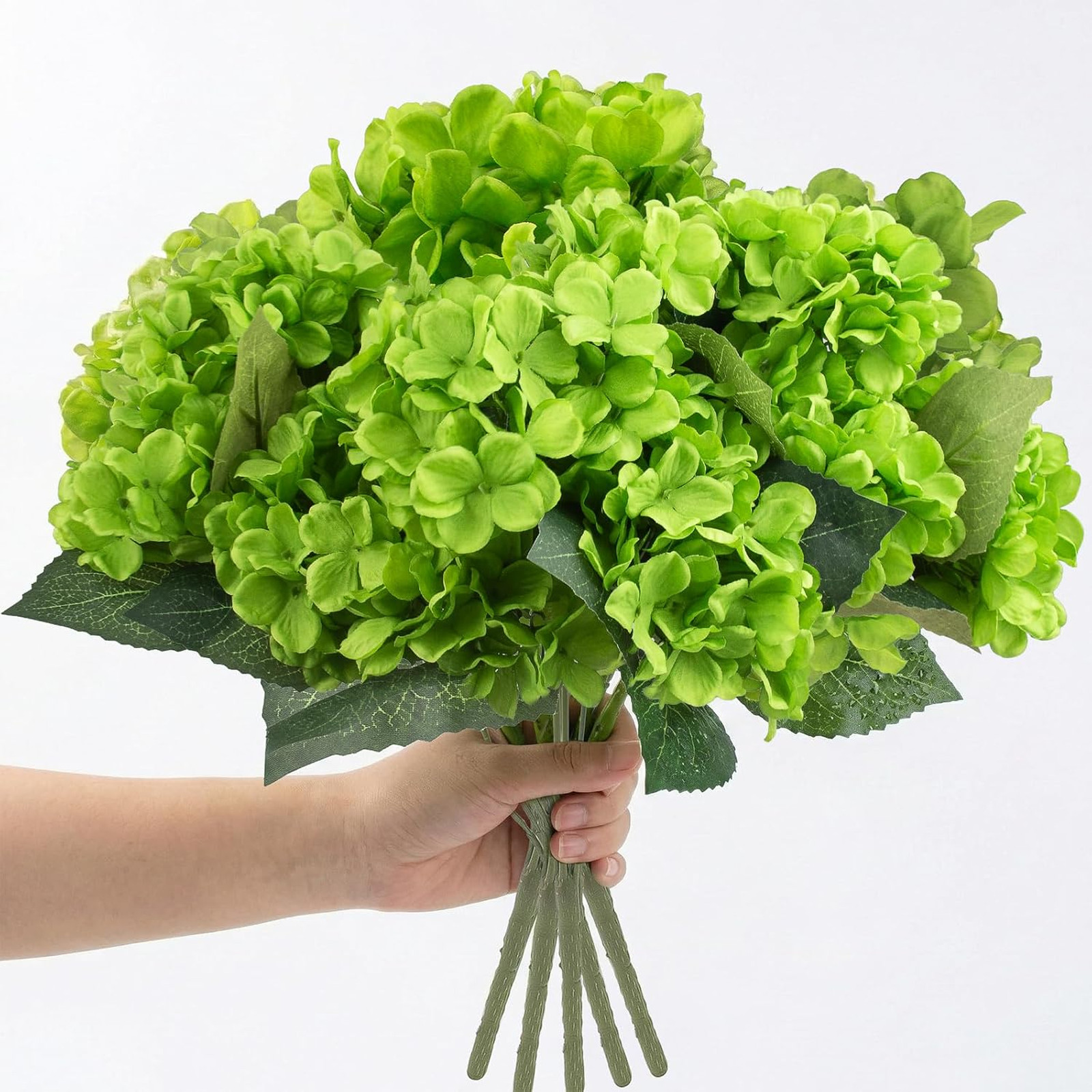 Artificial Hydrangea Flowers 4 Pcs Silk Bouquets UV Resistant Green Faux for
